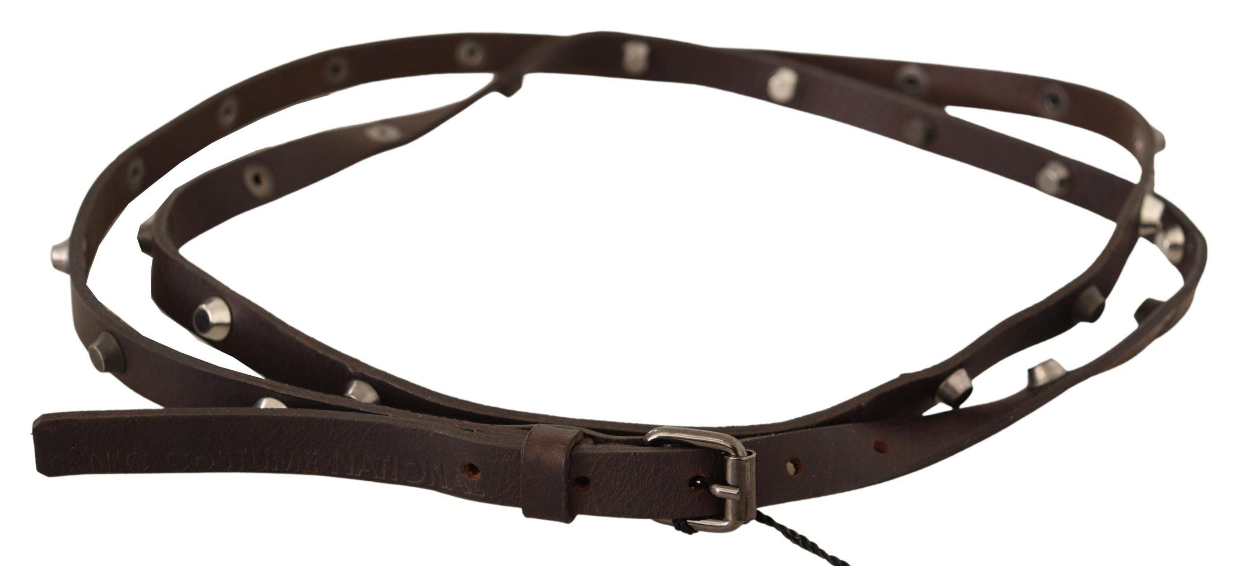 Costume National brown leather belt with silver buckle