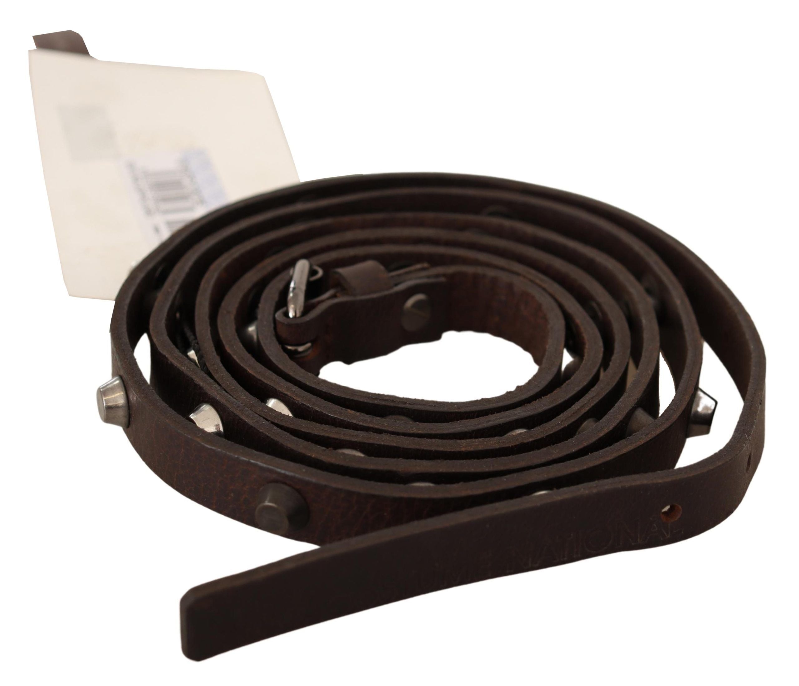 Costume National Brauner Leder Gürtel mit silberfarbener Schnalle