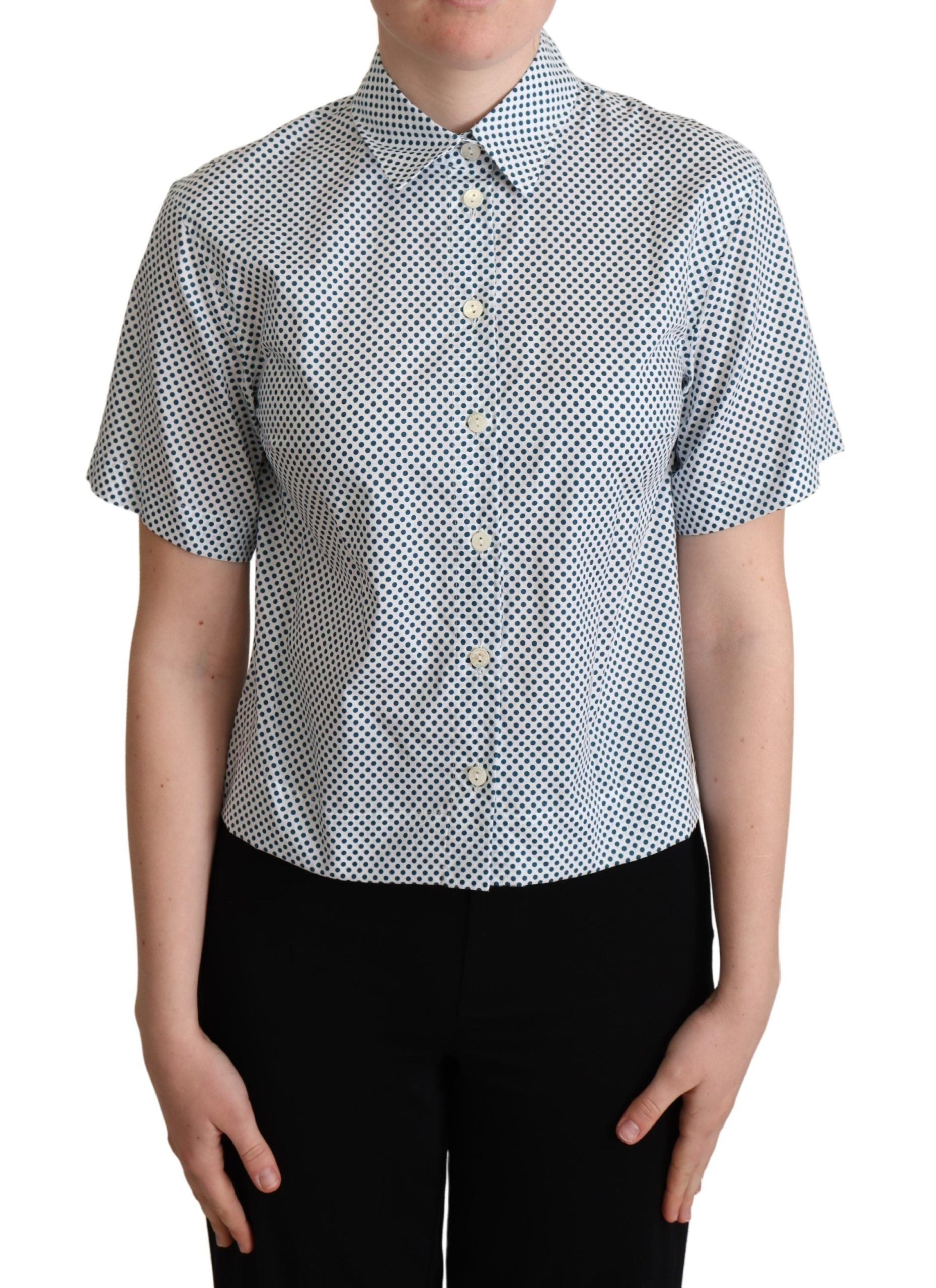 Dolce &amp; Gabbana white and blue polka dot cotton shirt