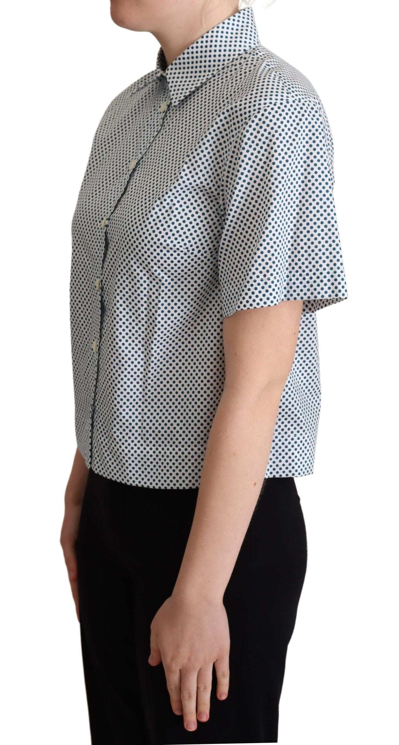 Dolce &amp; Gabbana white and blue polka dot cotton shirt