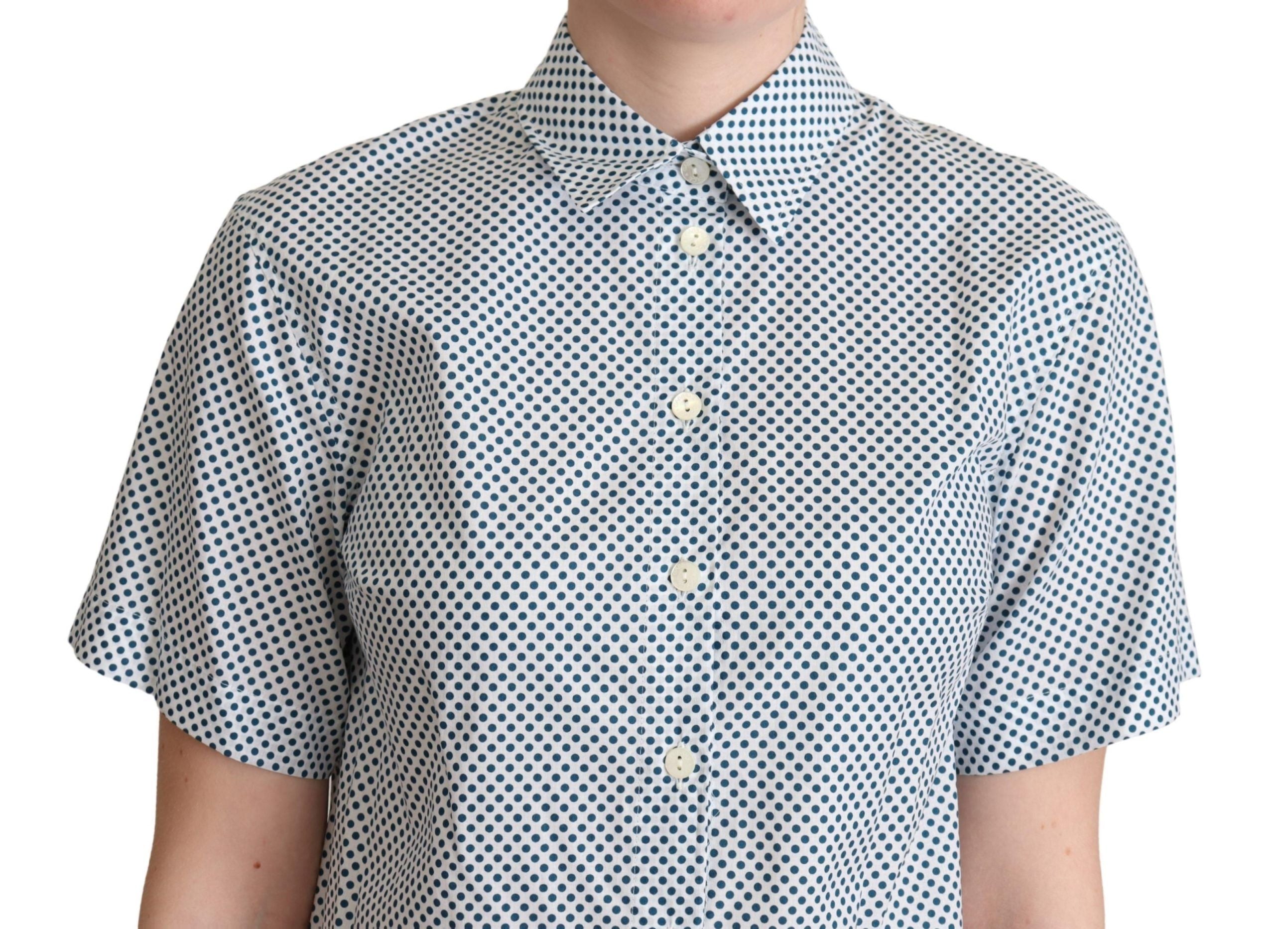 Dolce &amp; Gabbana white and blue polka dot cotton shirt