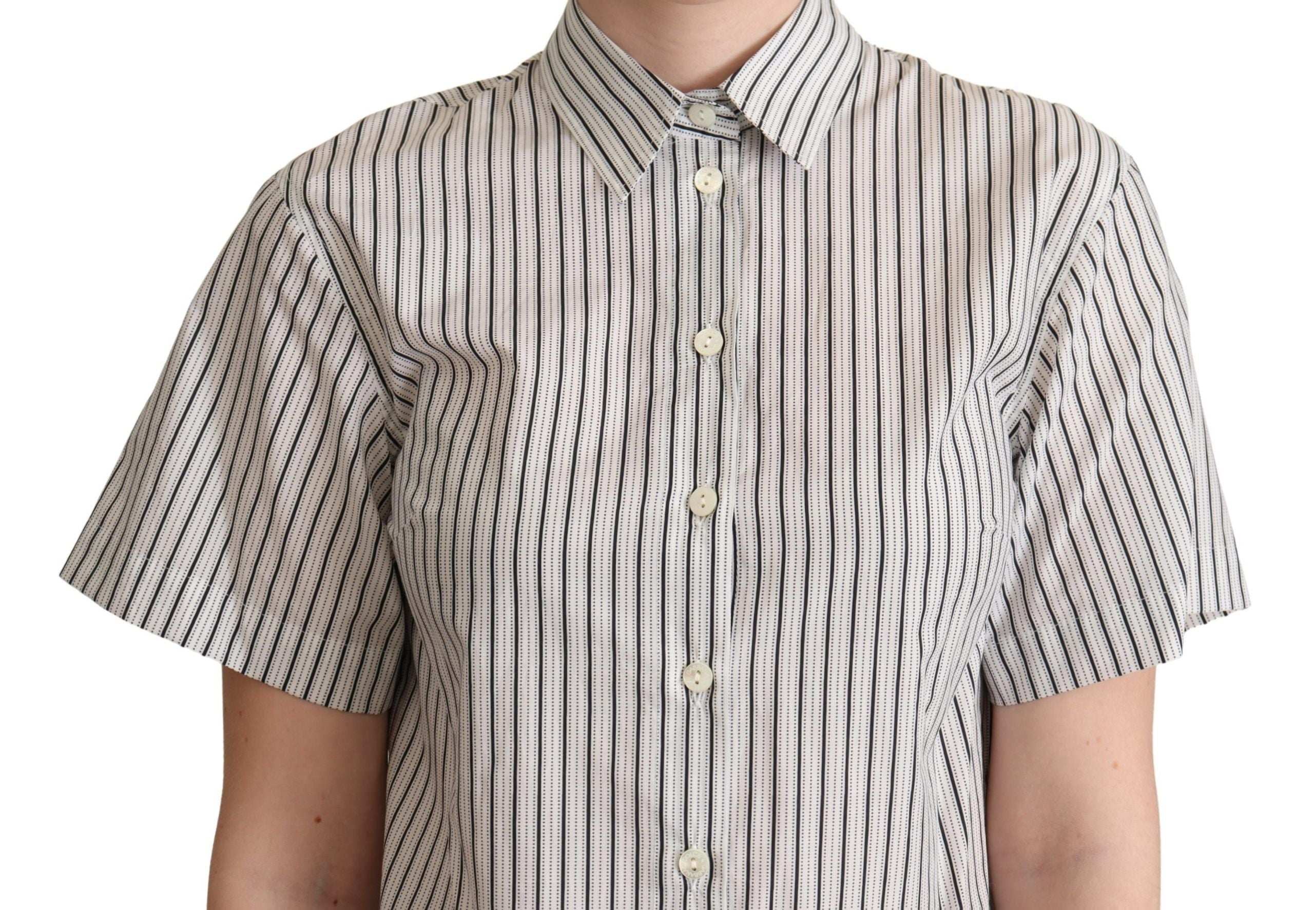 Dolce &amp; Gabbana White Black Striped Collar Shirt