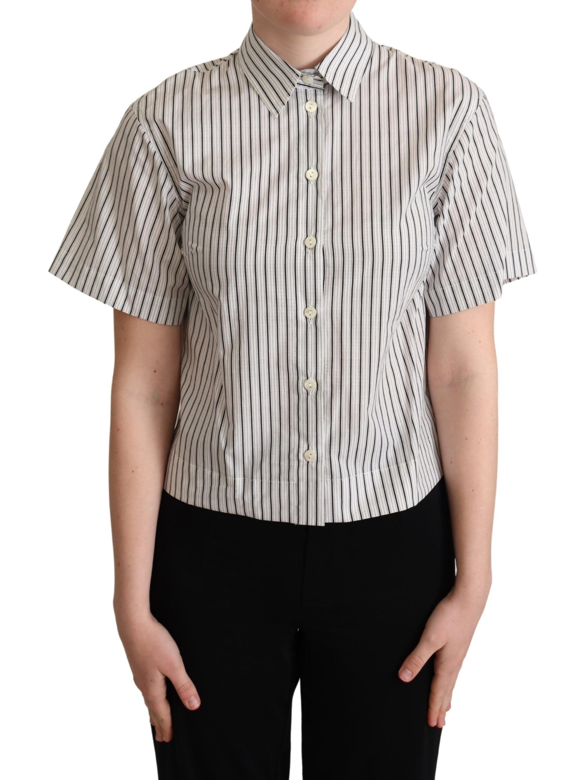 Dolce &amp; Gabbana White Black Striped Collar Shirt