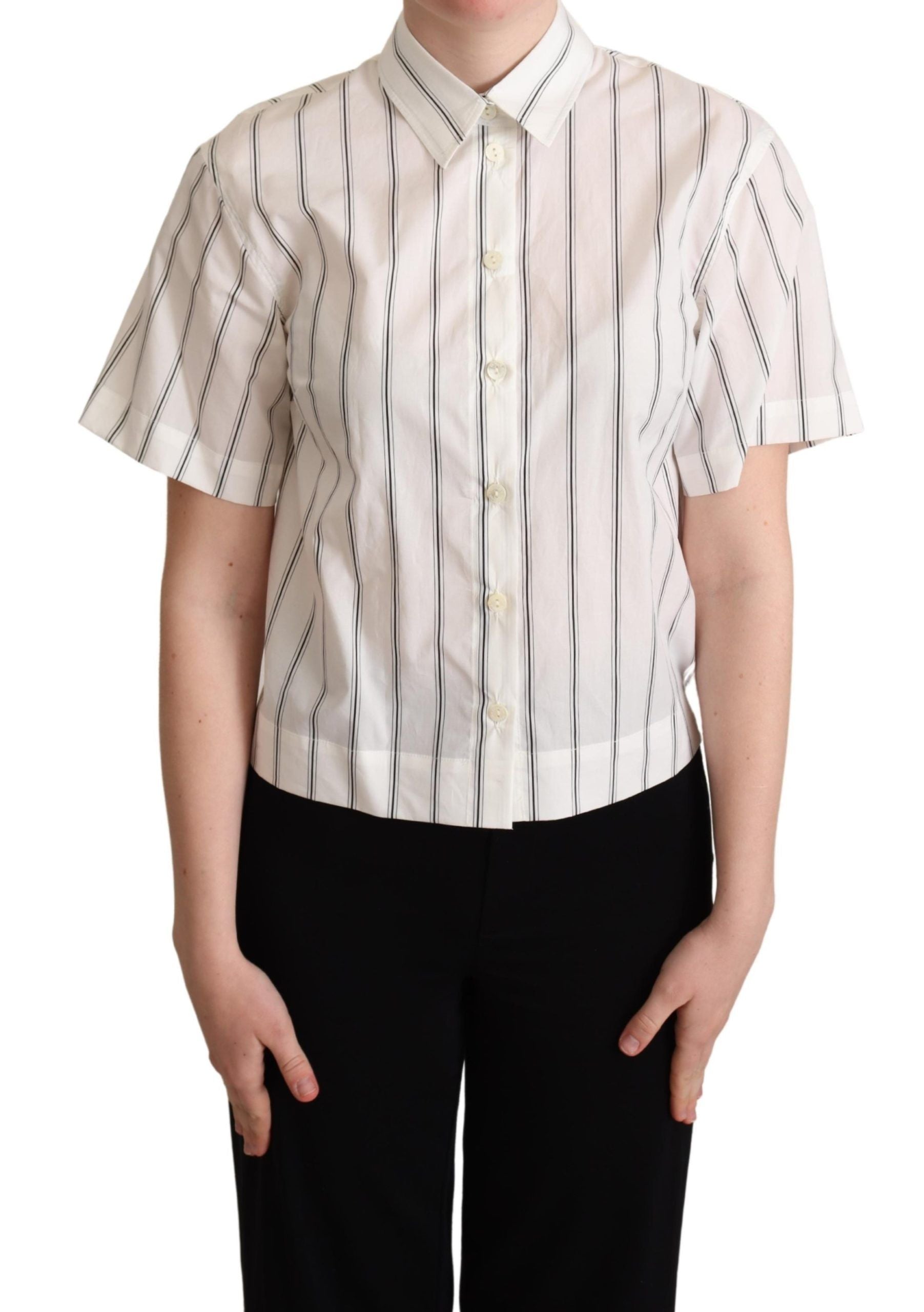 Dolce &amp; Gabbana white and black striped collared shirt