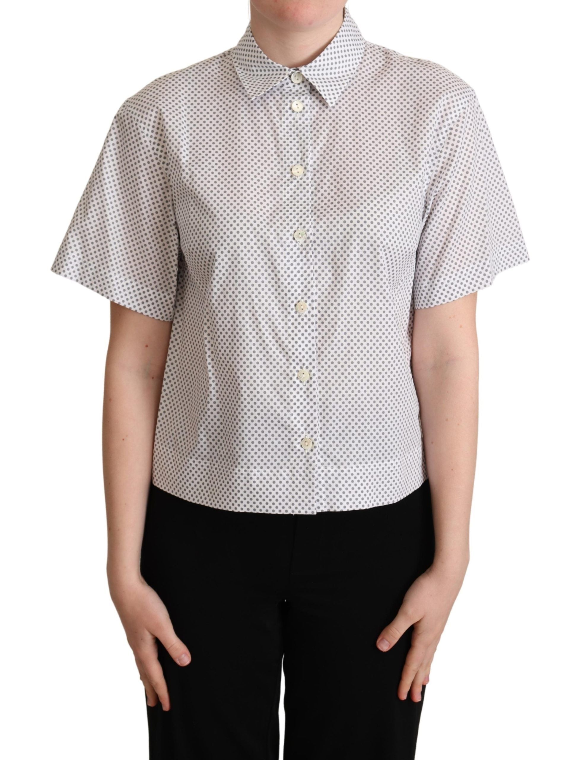 Dolce &amp; Gabbana White Grey Polka Dots Button-Down Shirt