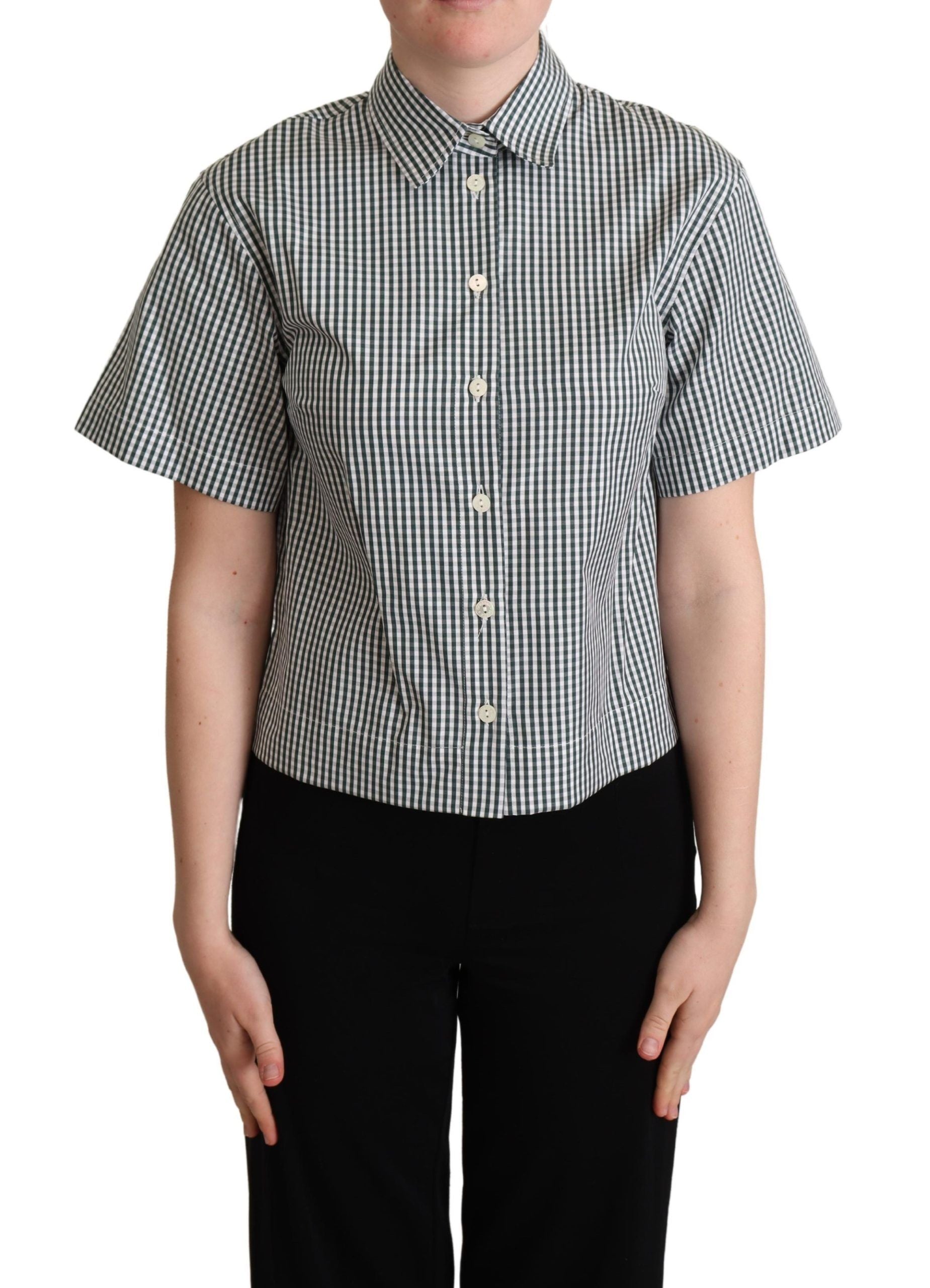 Dolce &amp; Gabbana White Green Cotton Check Shirt Blouse Top