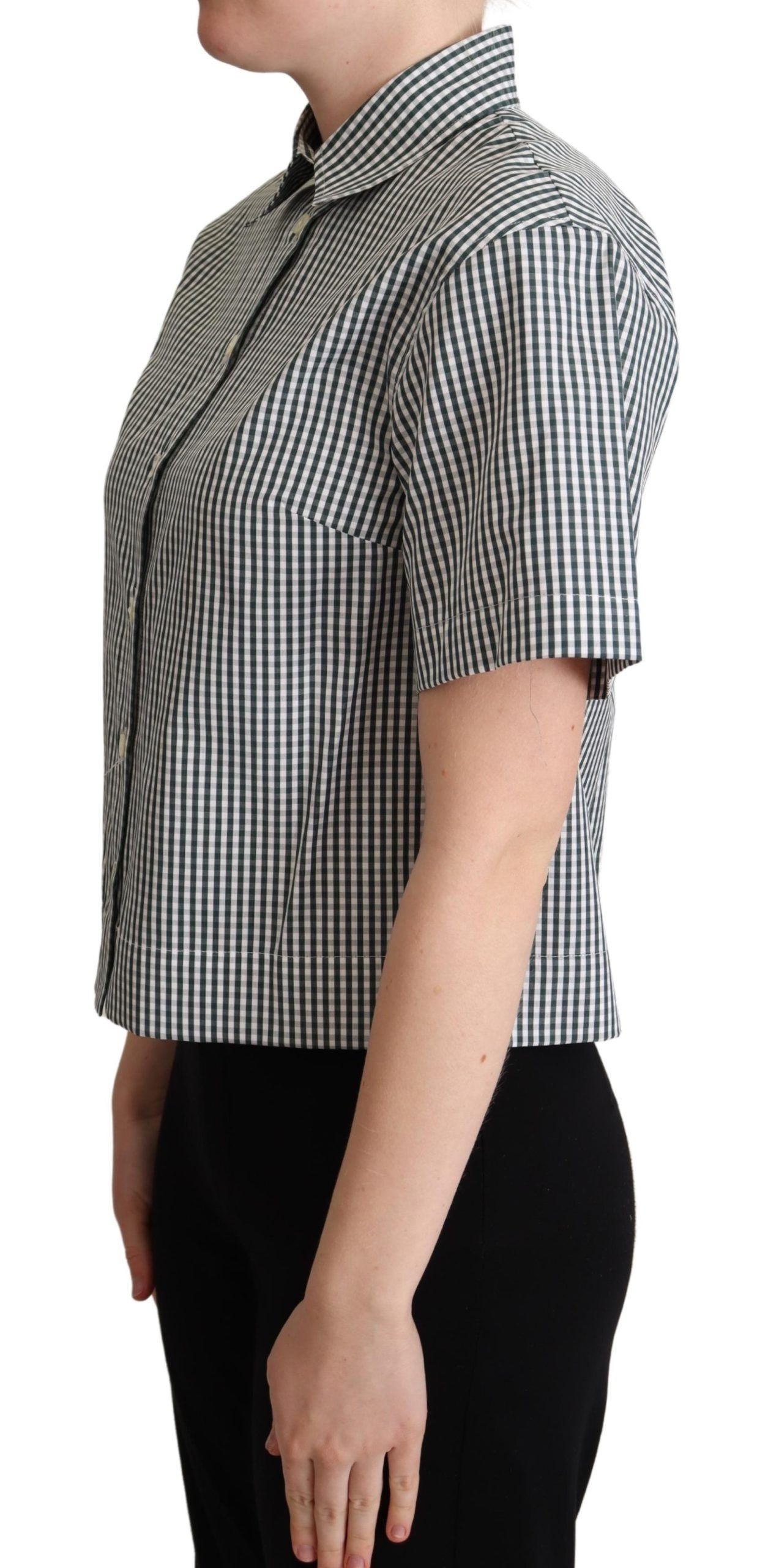 Dolce &amp; Gabbana White Green Cotton Check Shirt Blouse Top