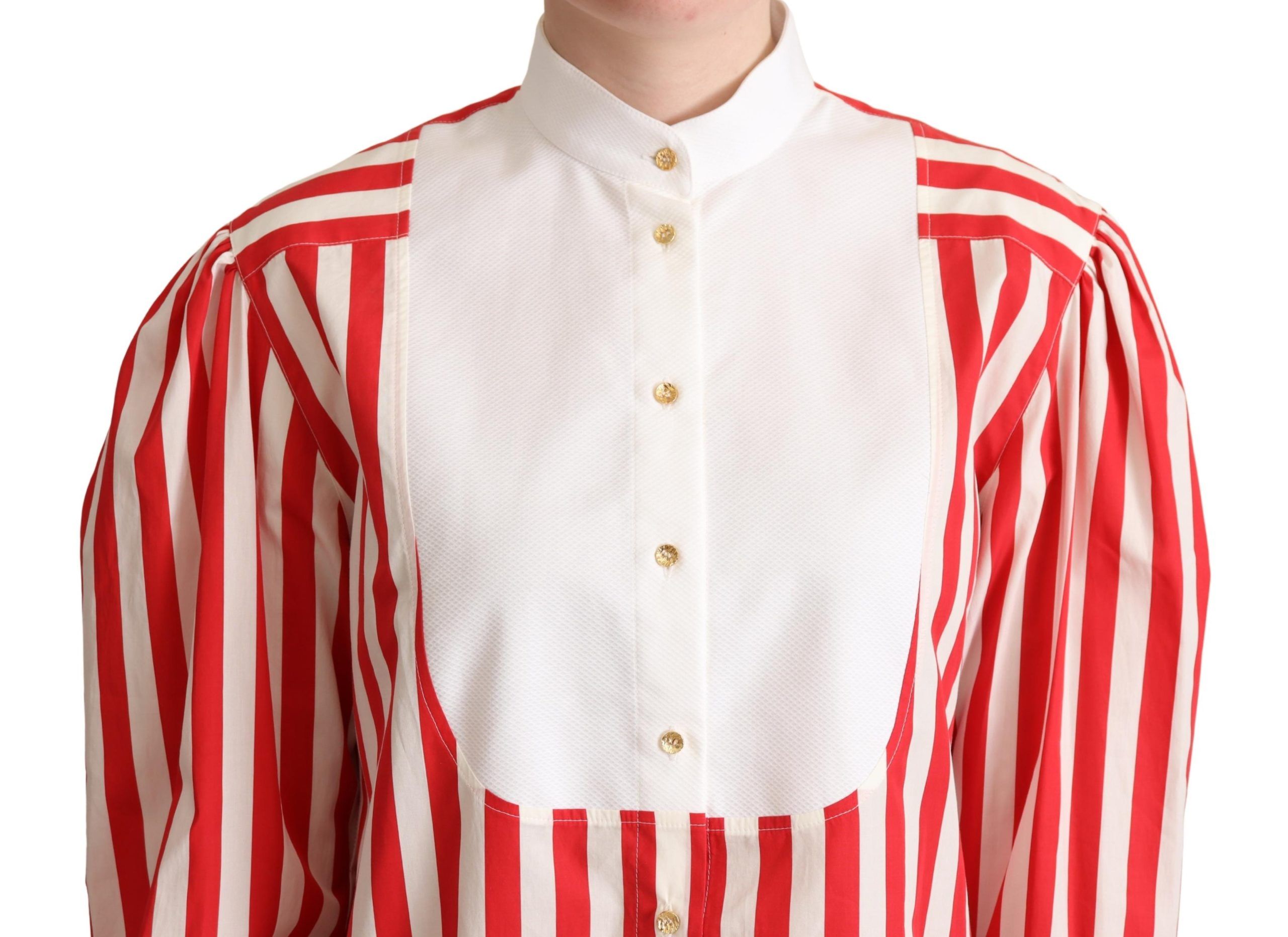 Dolce &amp; Gabbana Red White Striped Long Sleeve Formal Shirt