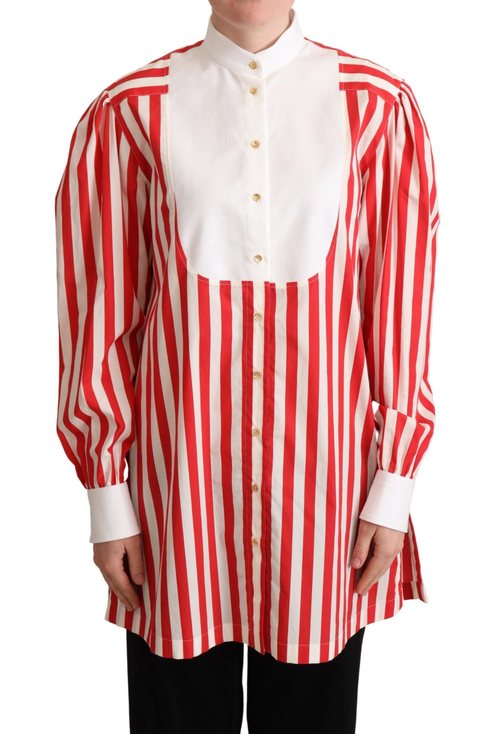 Dolce &amp; Gabbana Red White Striped Long Sleeve Formal Shirt