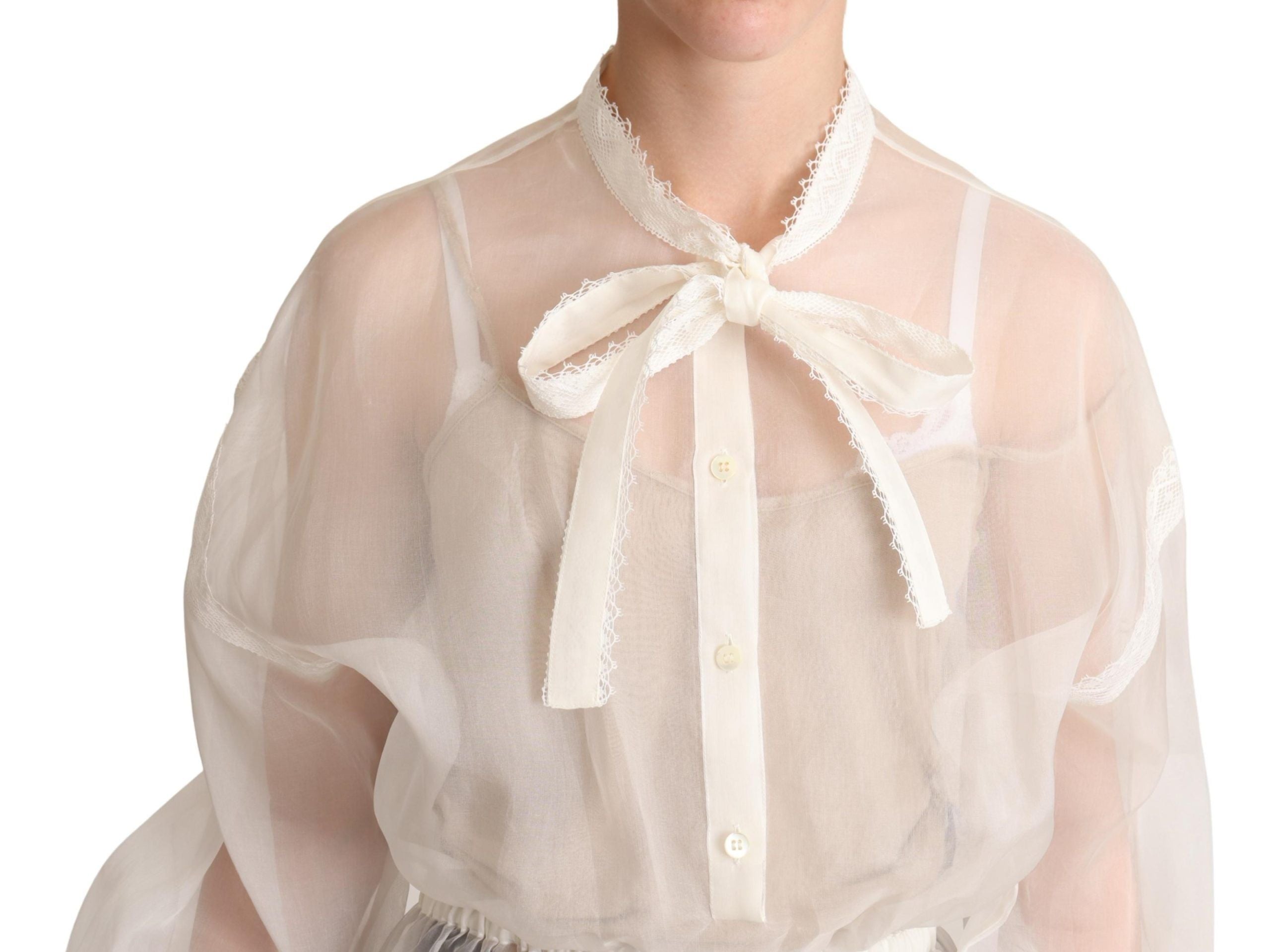 Dolce &amp; Gabbana white blouse top with ascot collar and long sleeves