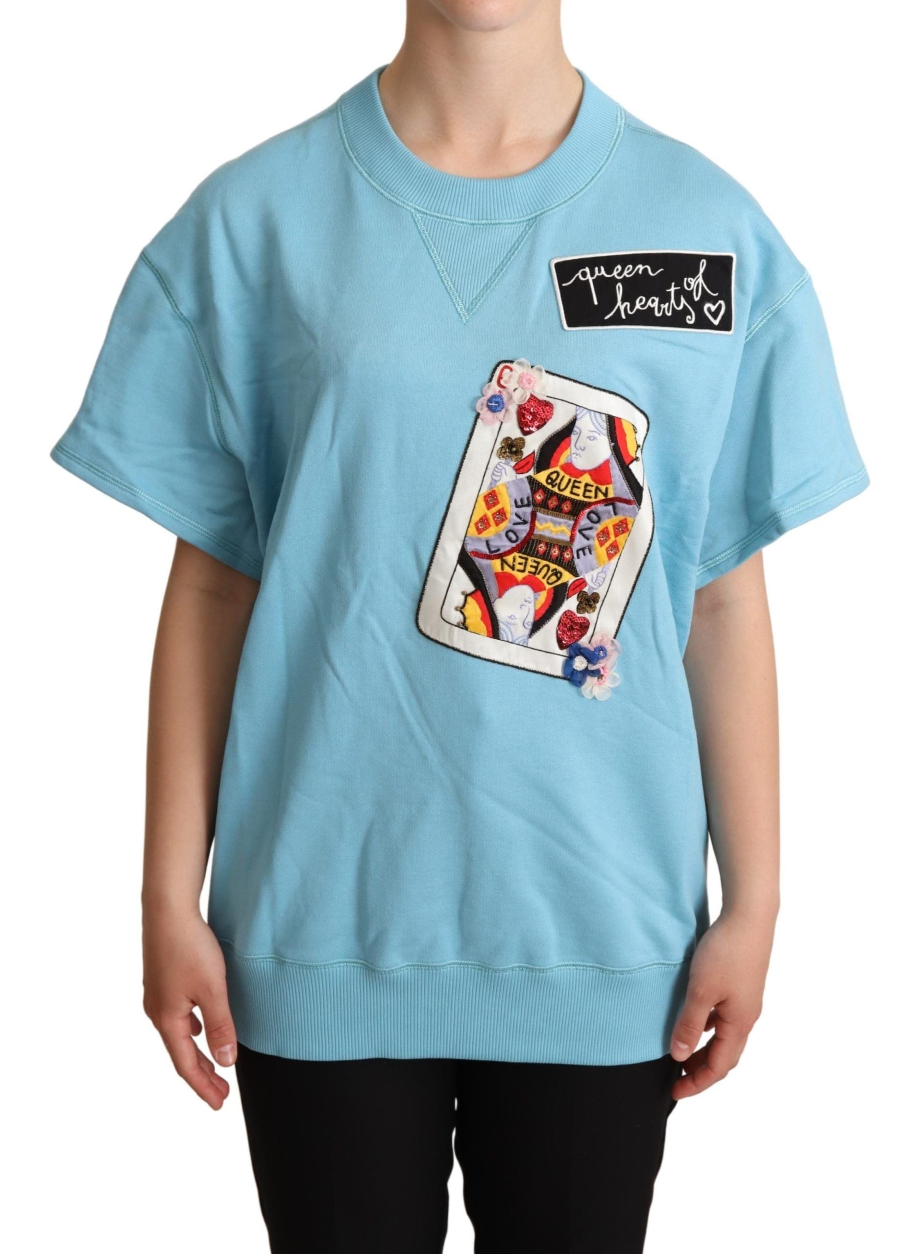 Dolce &amp; Gabbana Blue Queen of Hearts Card Pullover T-Shirt
