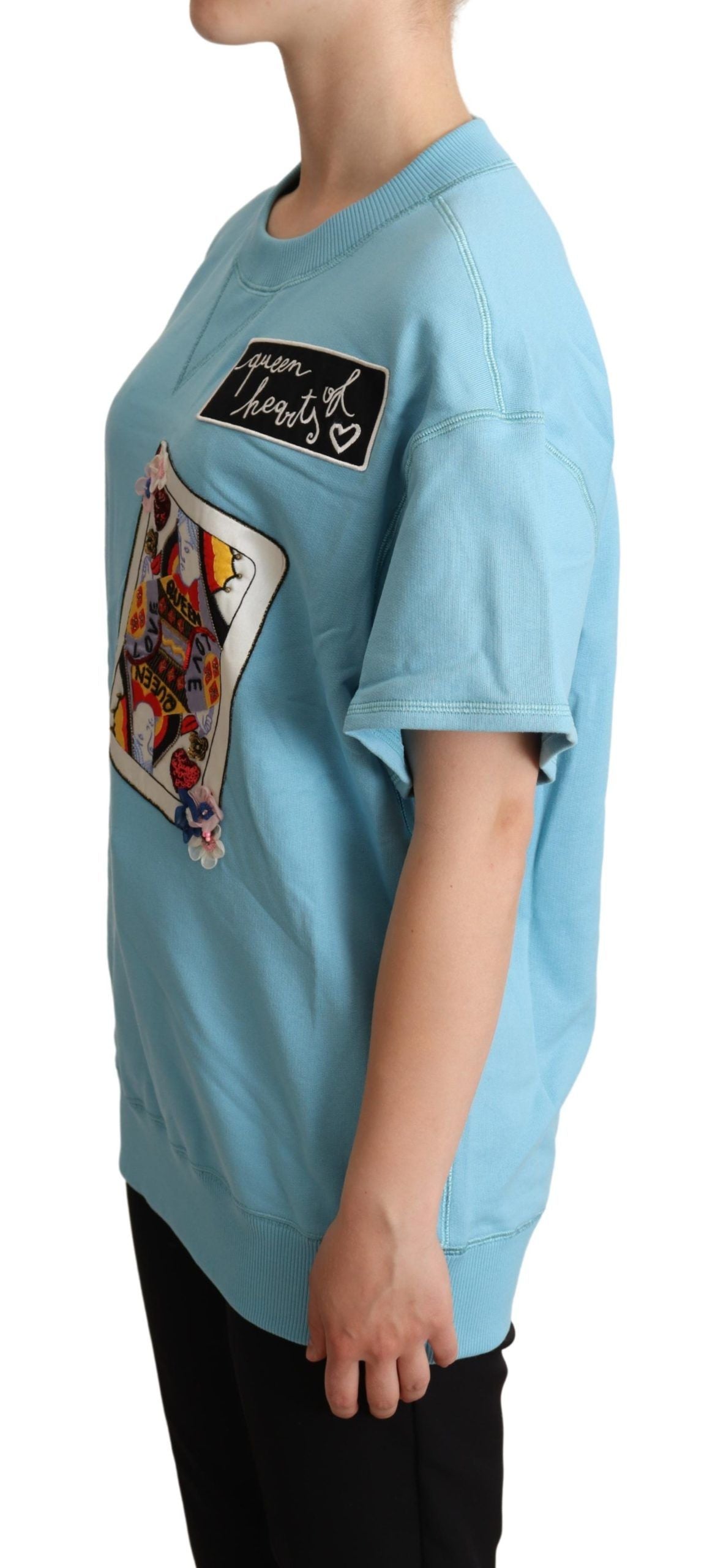 Dolce &amp; Gabbana Blue Queen of Hearts Card Pullover T-Shirt