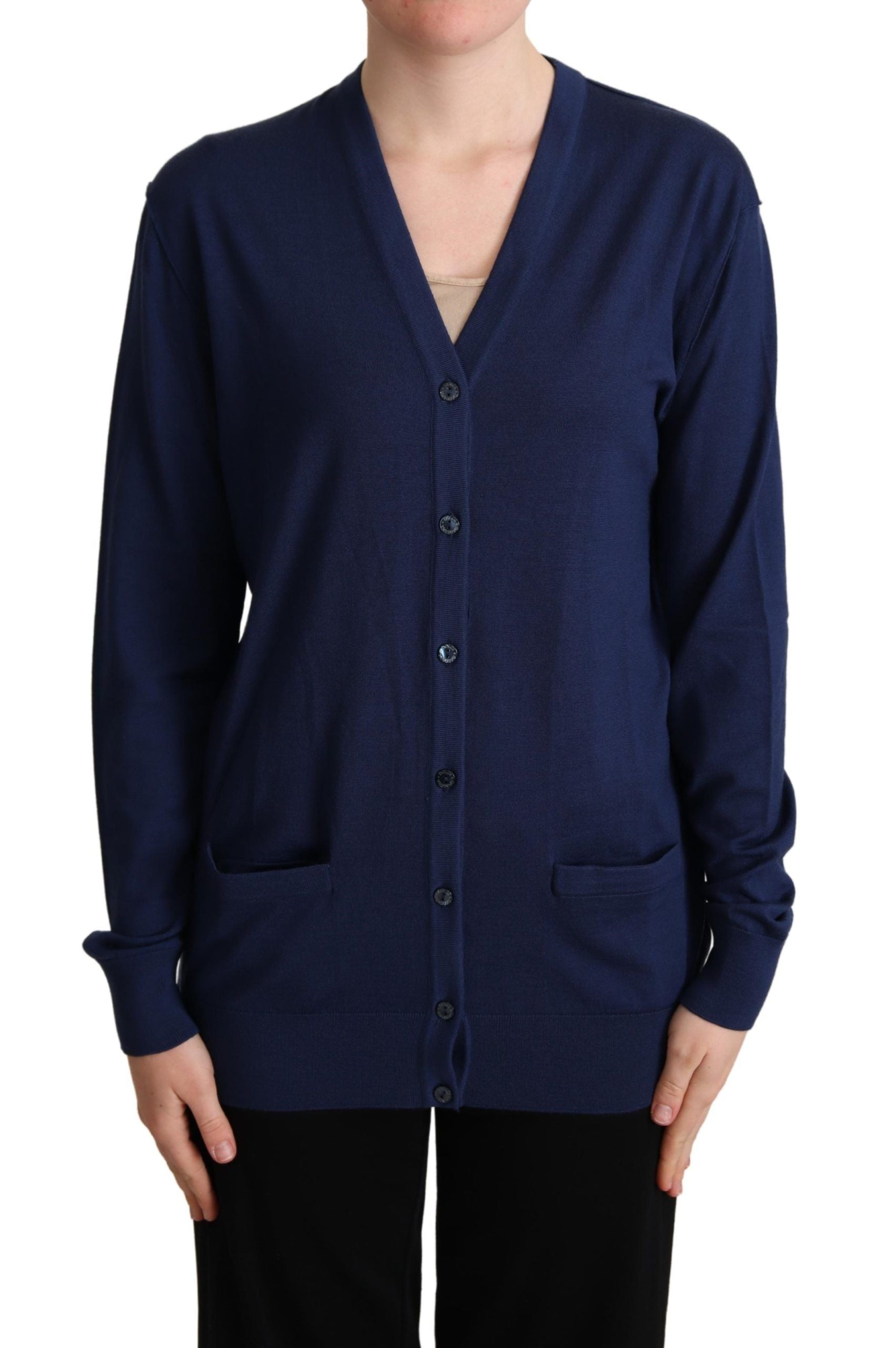Dolce &amp; Gabbana blue virgin wool button-front cardigan