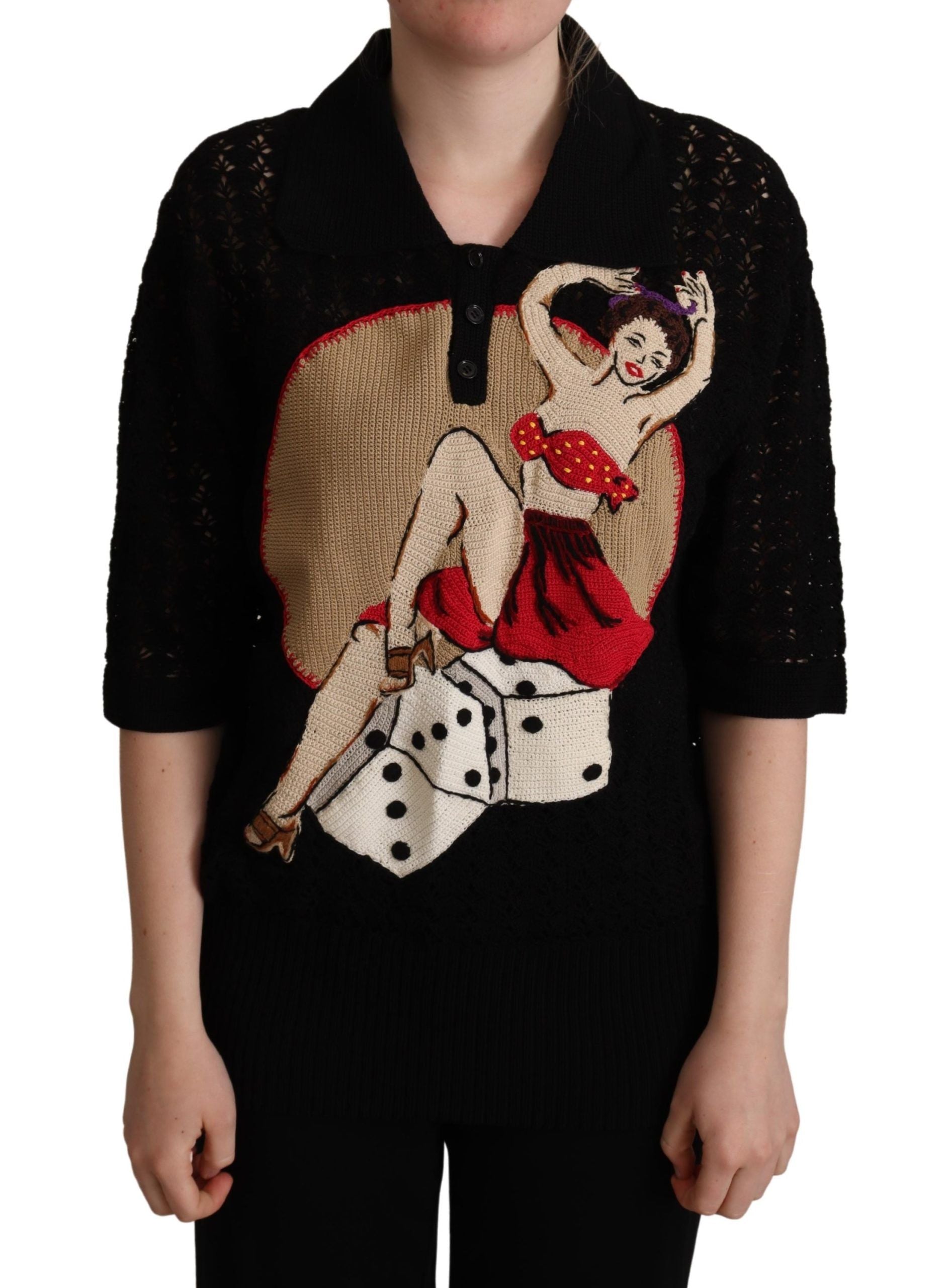 Dolce & Gabbana Schwarzer bestickter Baumwollpullover aus Strick
