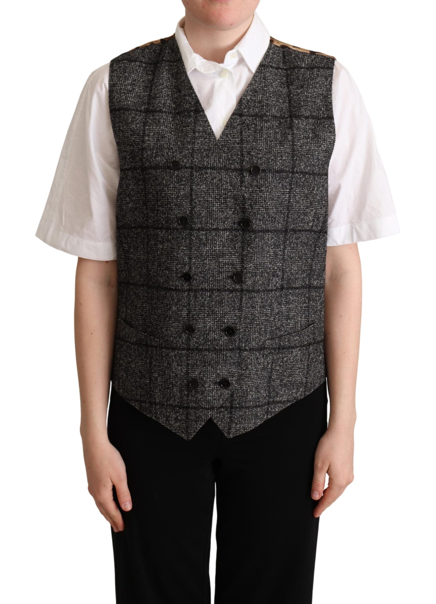 Dolce &amp; Gabbana grey wool vest with leopard print