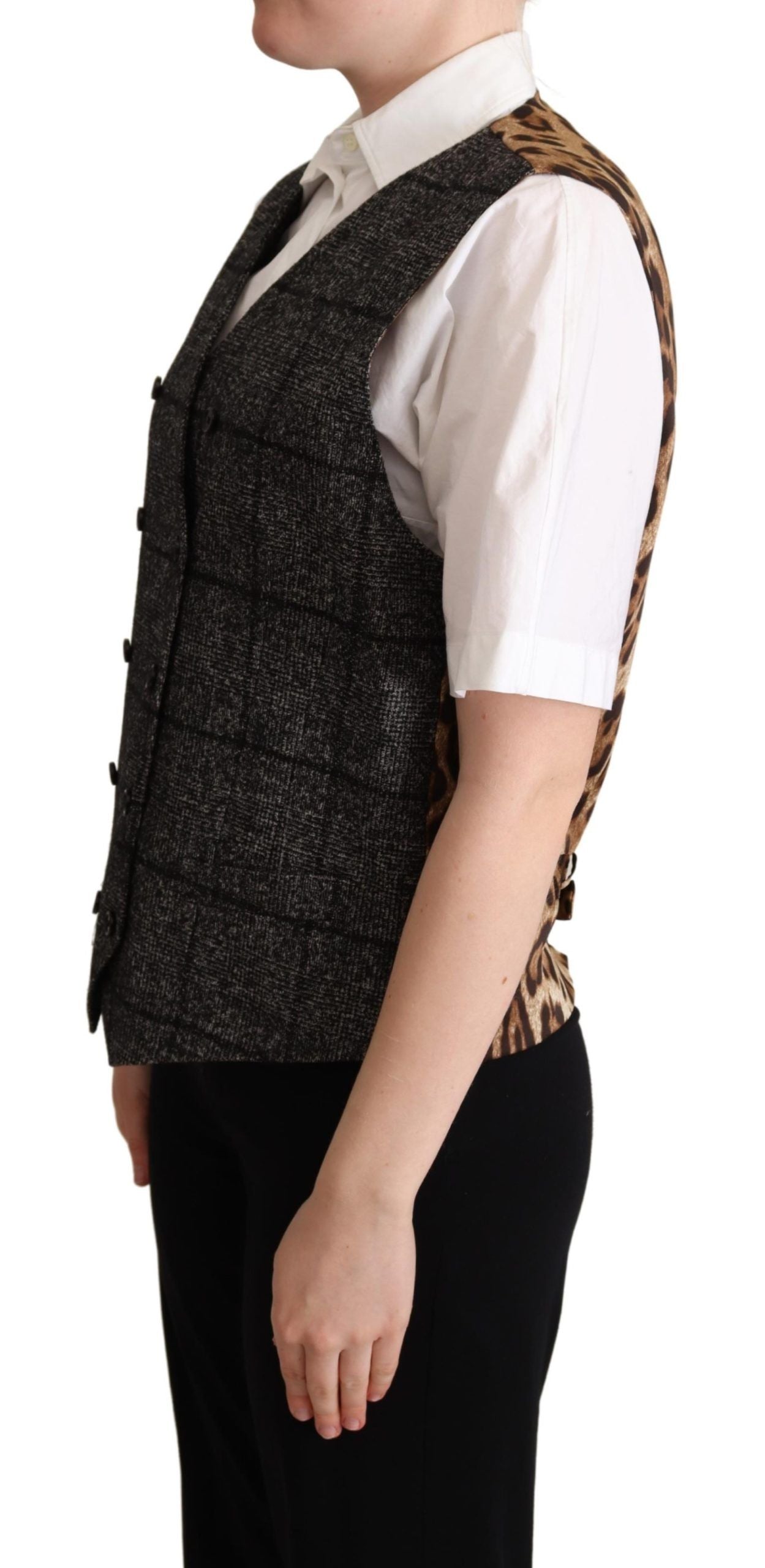 Dolce &amp; Gabbana grey wool vest with leopard print