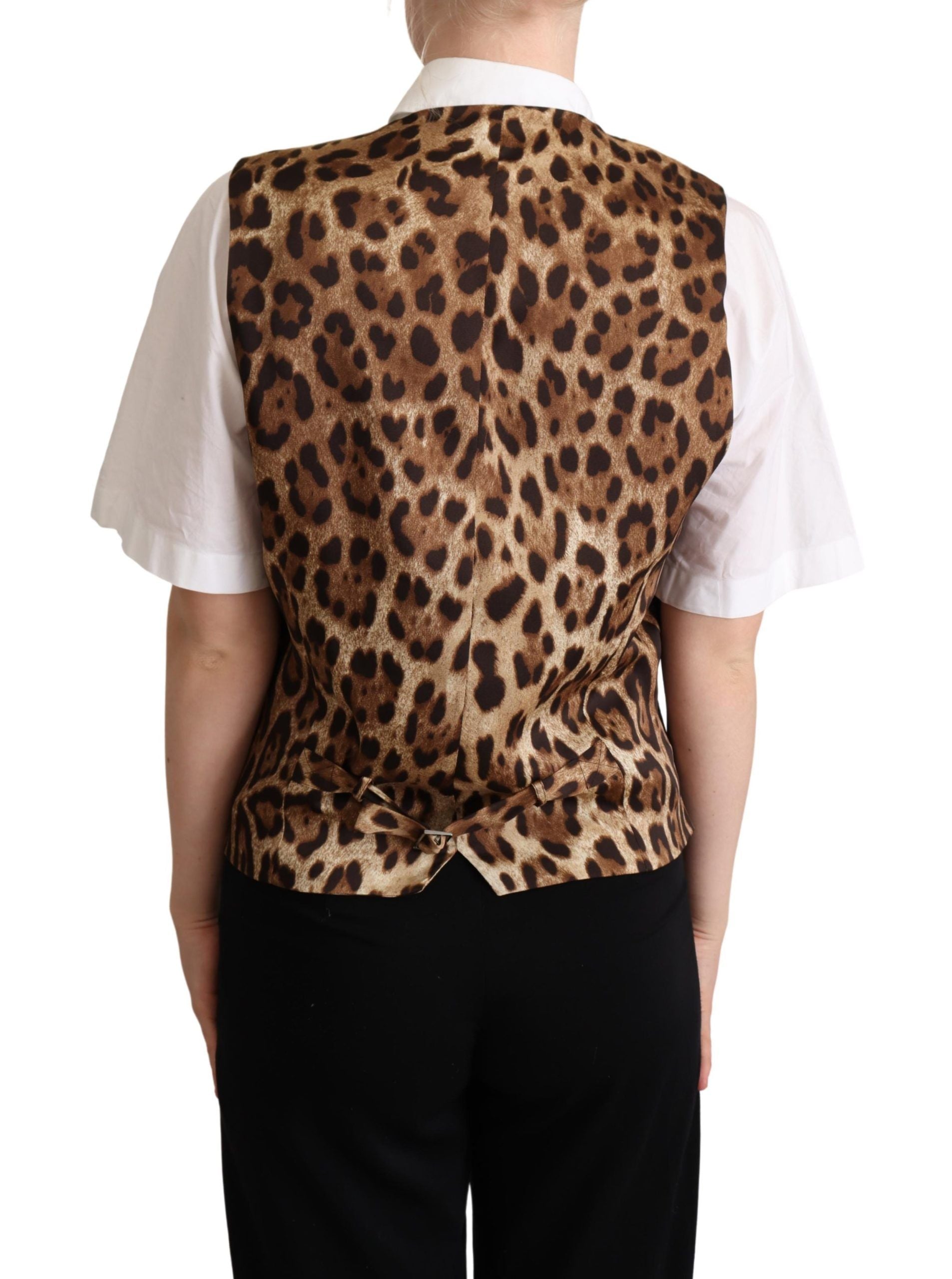 Dolce &amp; Gabbana grey wool vest with leopard print