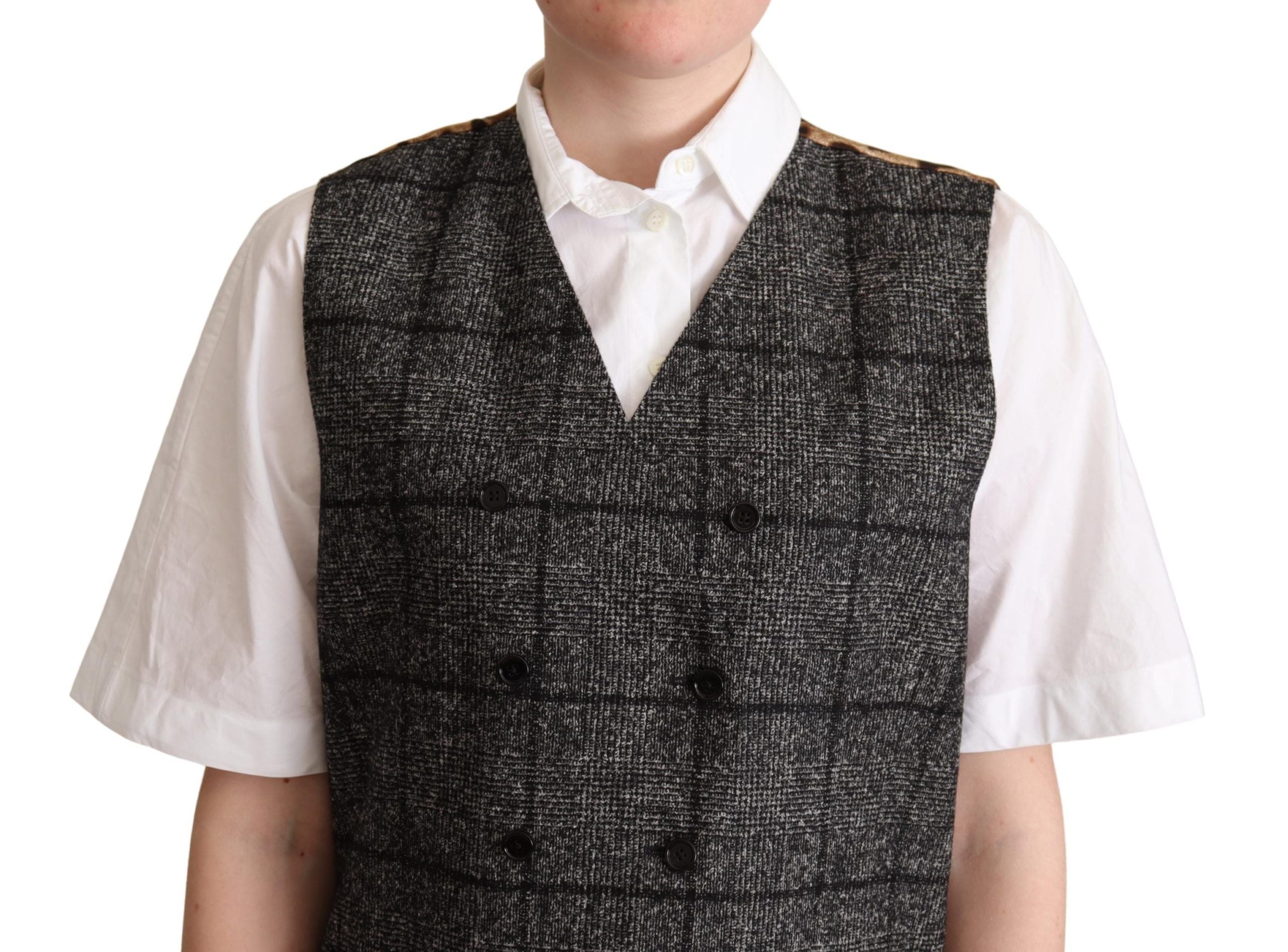 Dolce &amp; Gabbana grey wool vest with leopard print
