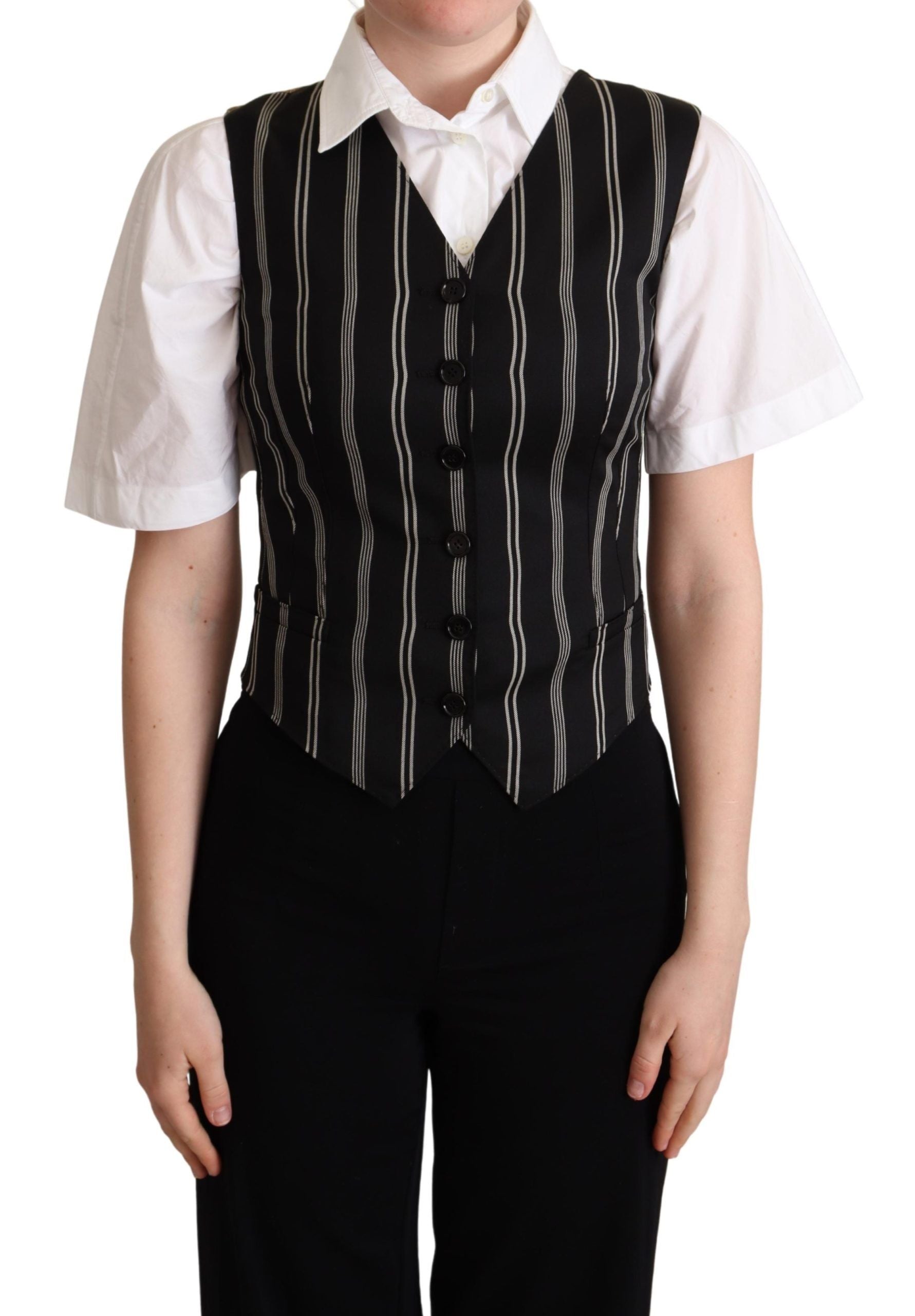 Dolce &amp; Gabbana Black striped vest with leopard print