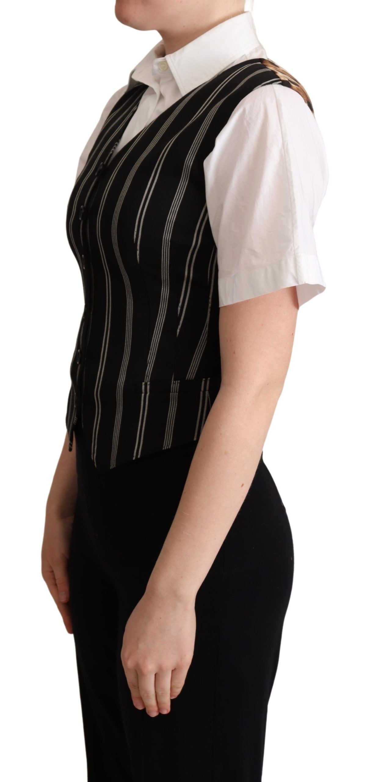 Dolce &amp; Gabbana Black striped vest with leopard print
