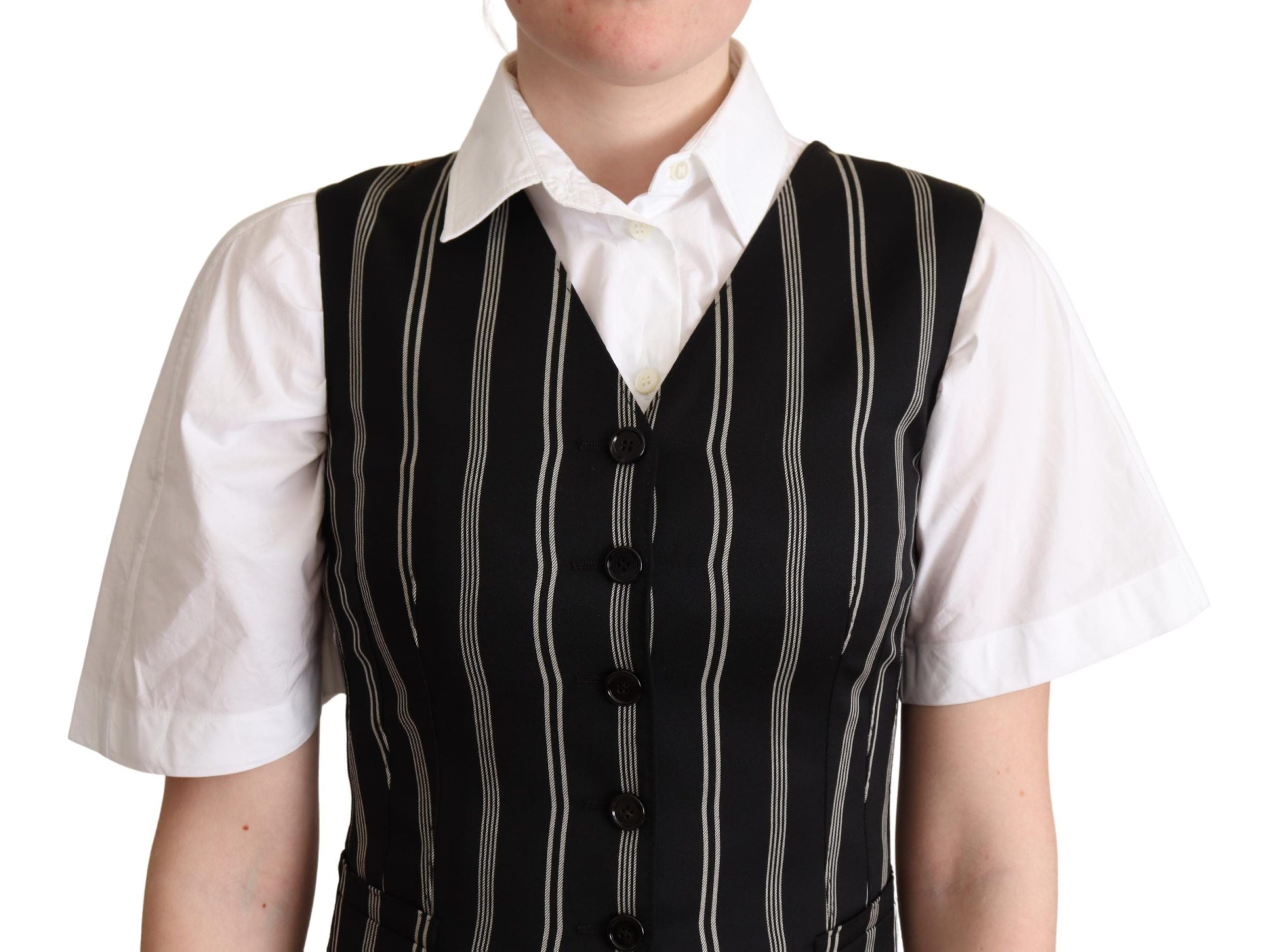 Dolce &amp; Gabbana Black striped vest with leopard print