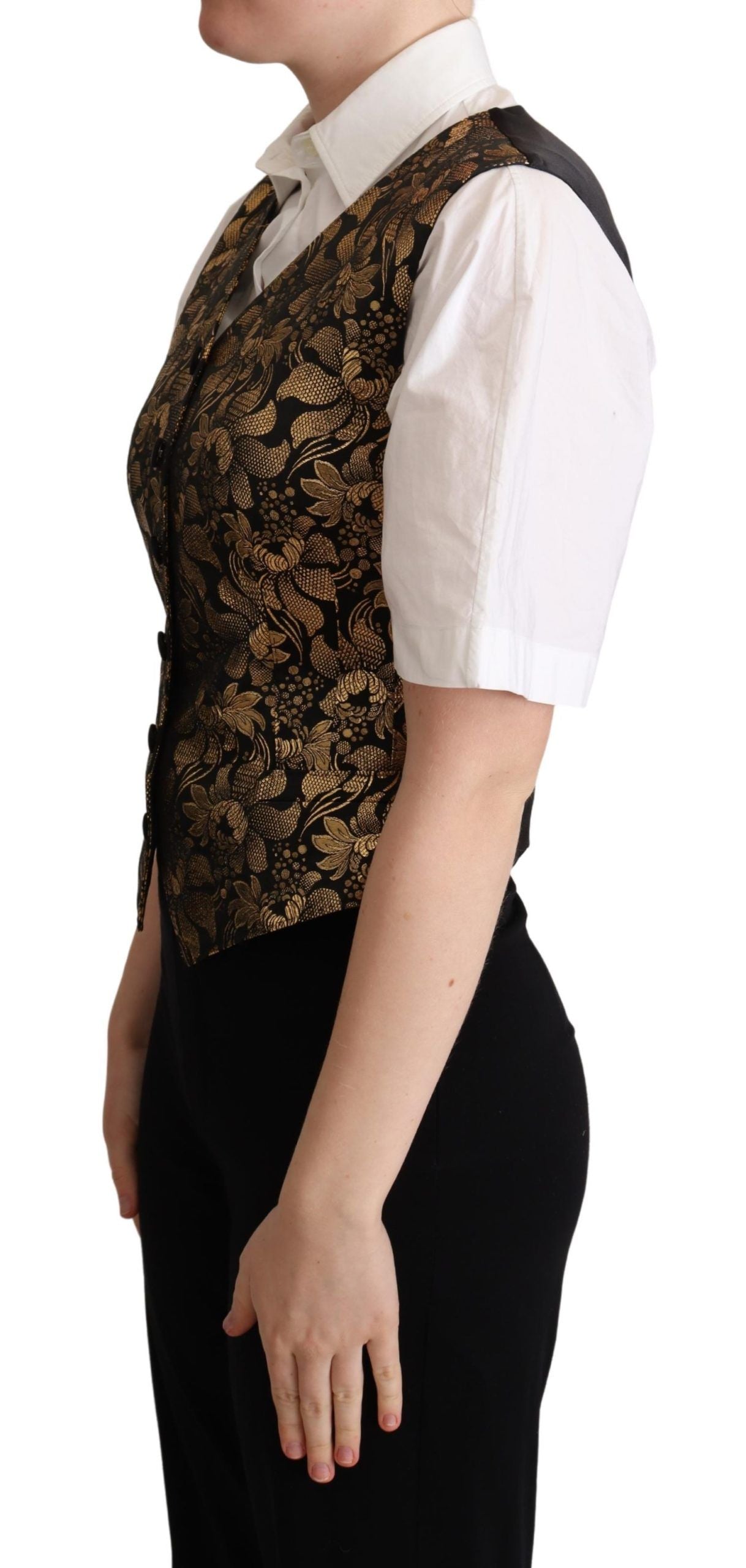 Dolce &amp; Gabbana Black and Gold Jacquard Silk Vest