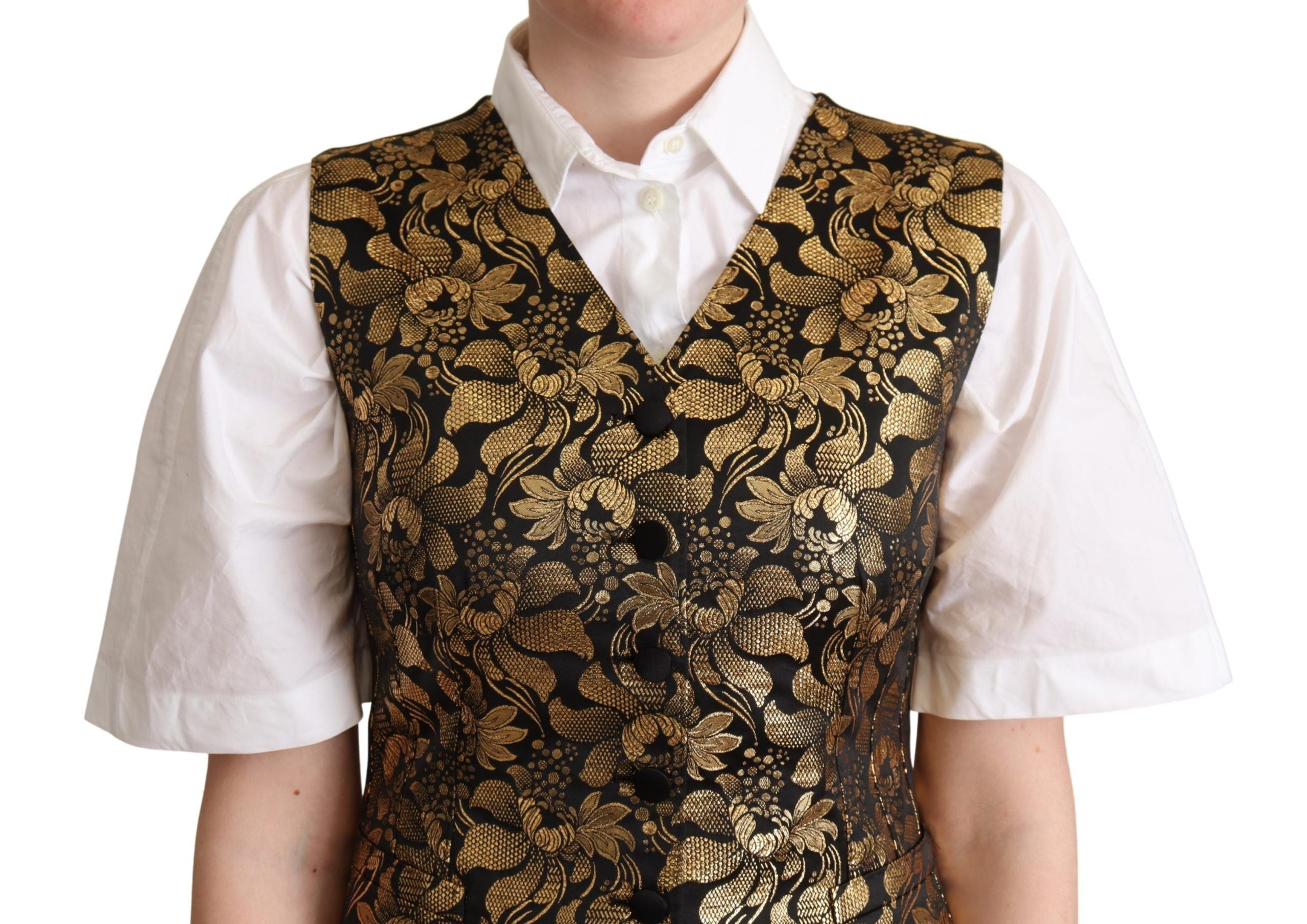 Dolce &amp; Gabbana Black and Gold Jacquard Silk Vest