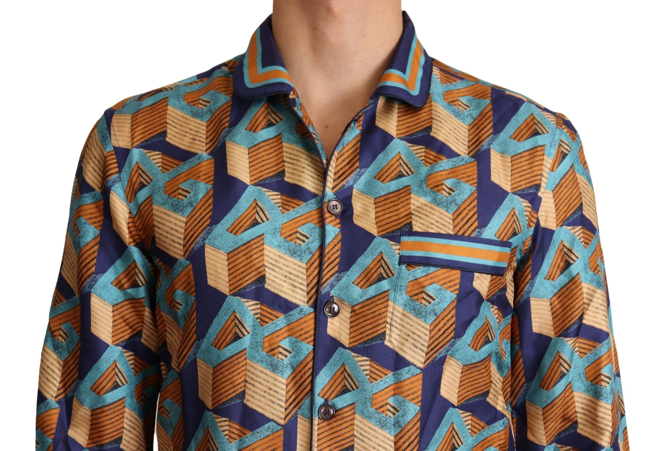Dolce &amp; Gabbana Multicolor DG Logo Silk Men's Top Shirt