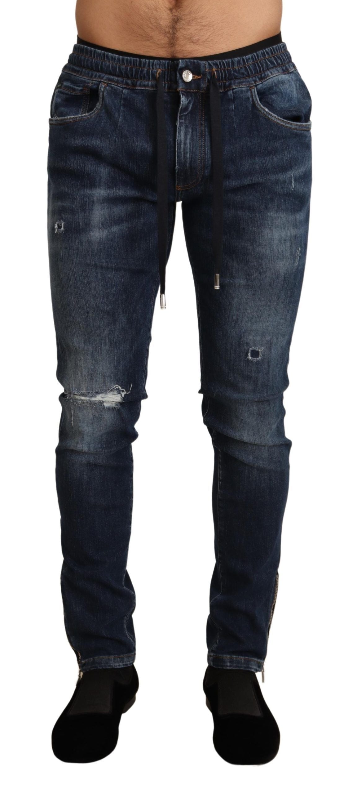 Dolce & Gabbana Blaue Baumwoll-Stretch-Jeans aus zerrissenem Denim