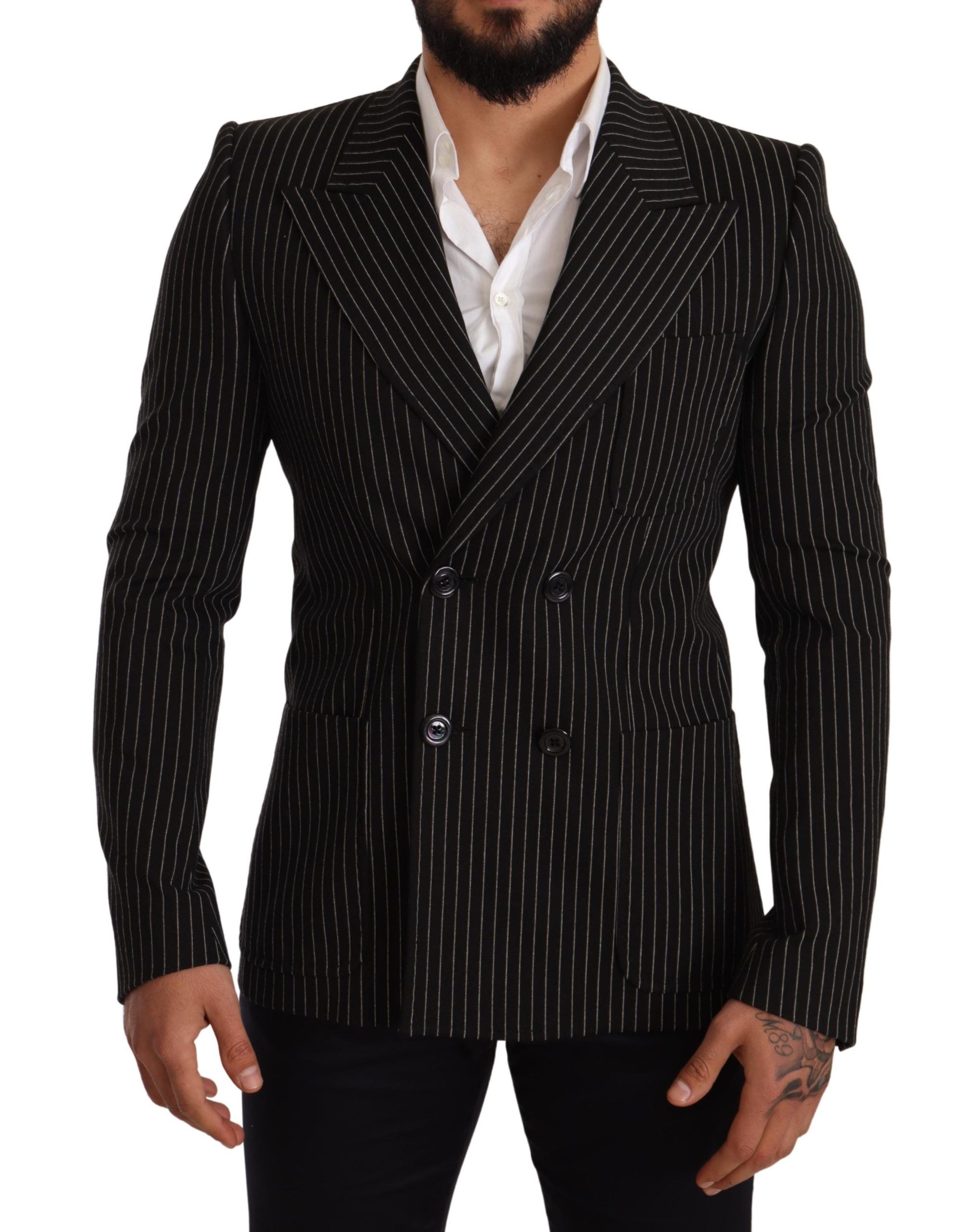 Dolce & Gabbana Schwarz-weiß gestreifter Mantel Blazer mit schmaler Passform