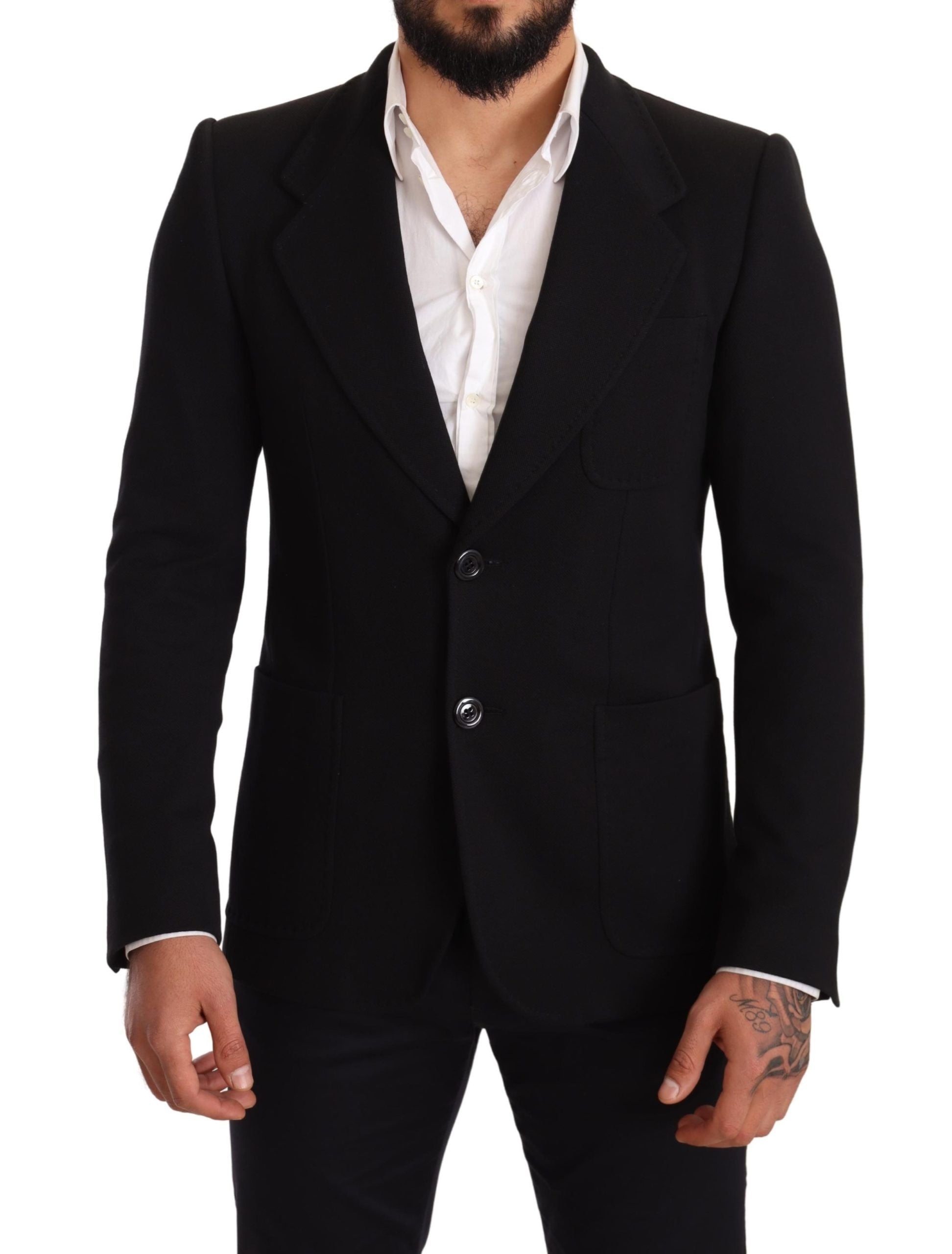 Dolce & Gabbana Schwarzer Baumwolle Slim Fit Mantel Jacke Blazer