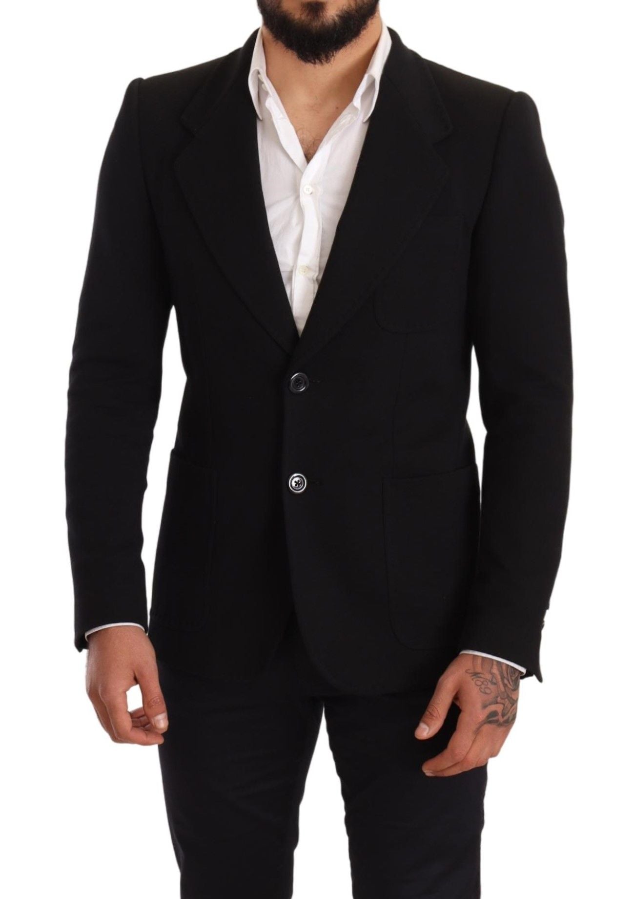 Dolce & Gabbana Schwarzer Baumwolle Slim Fit Mantel Jacke Blazer