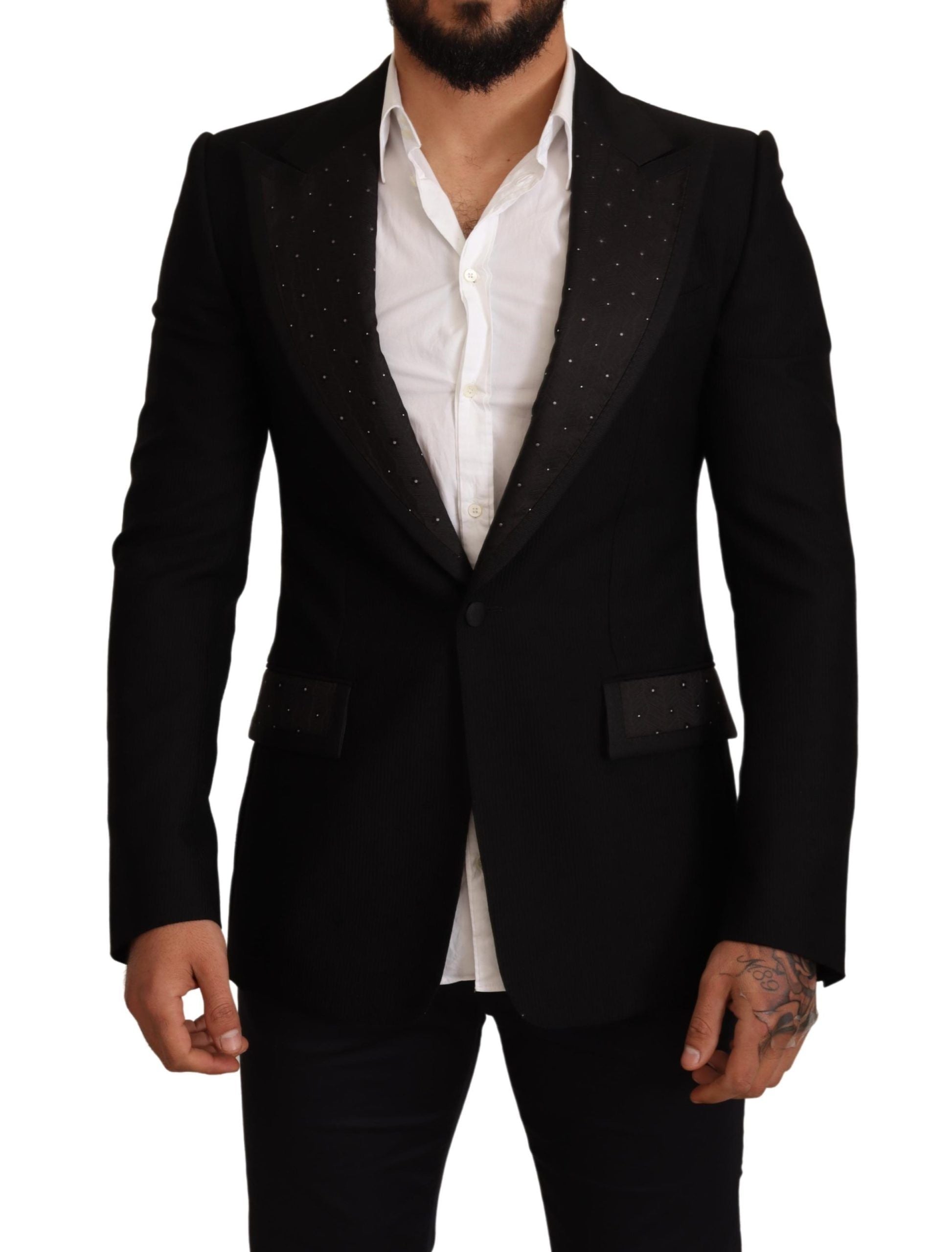 Dolce &amp; Gabbana Black Slim Fit Wool Coat Blazer Jacket