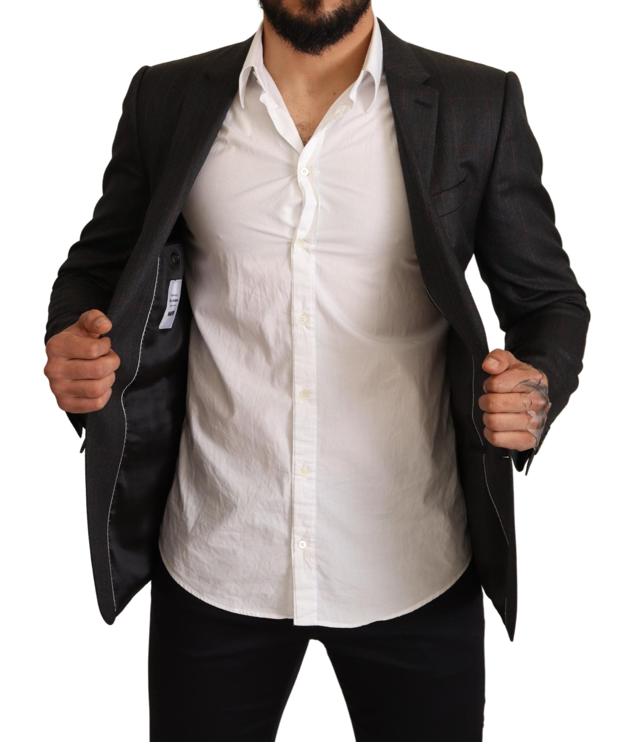 Dolce & Gabbana Graue karierte Wolljacke mit schmaler Passform Blazer