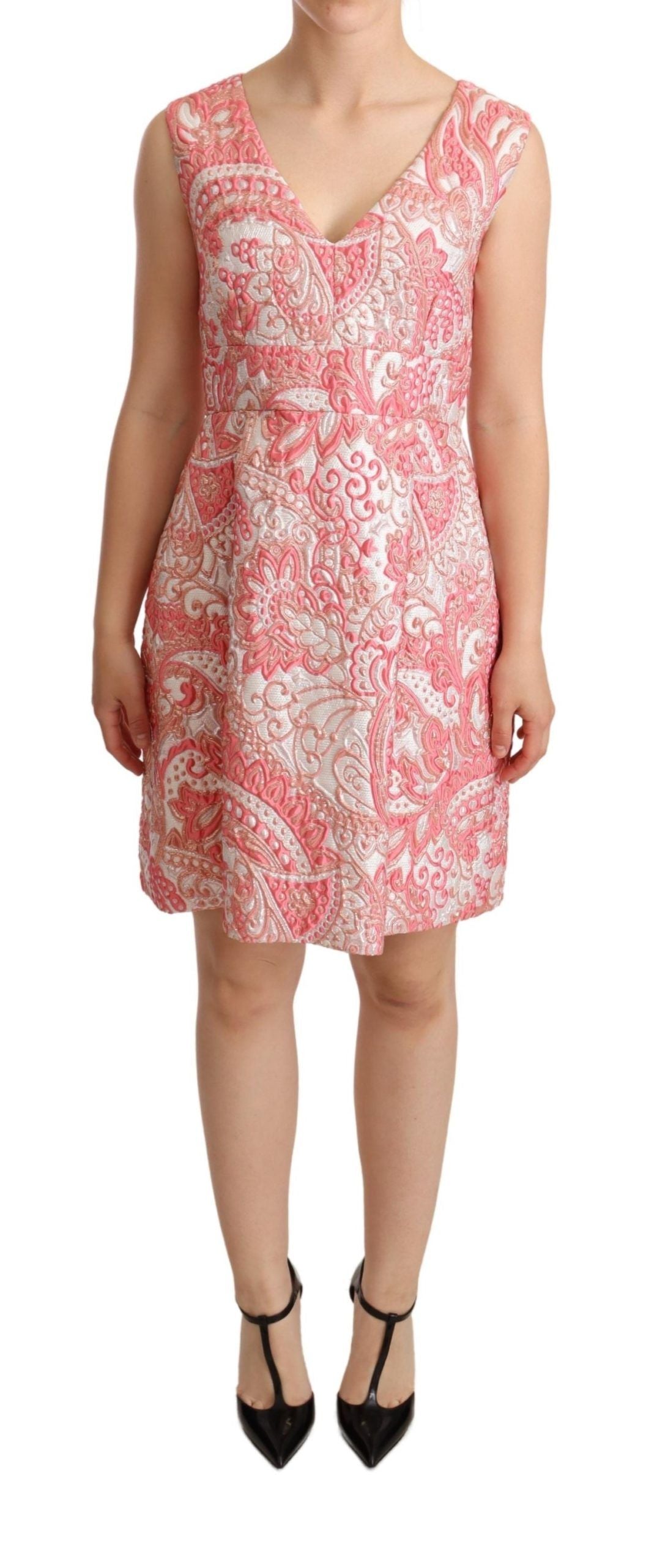 Dolce &amp; Gabbana pink floral jacquard pleated dress