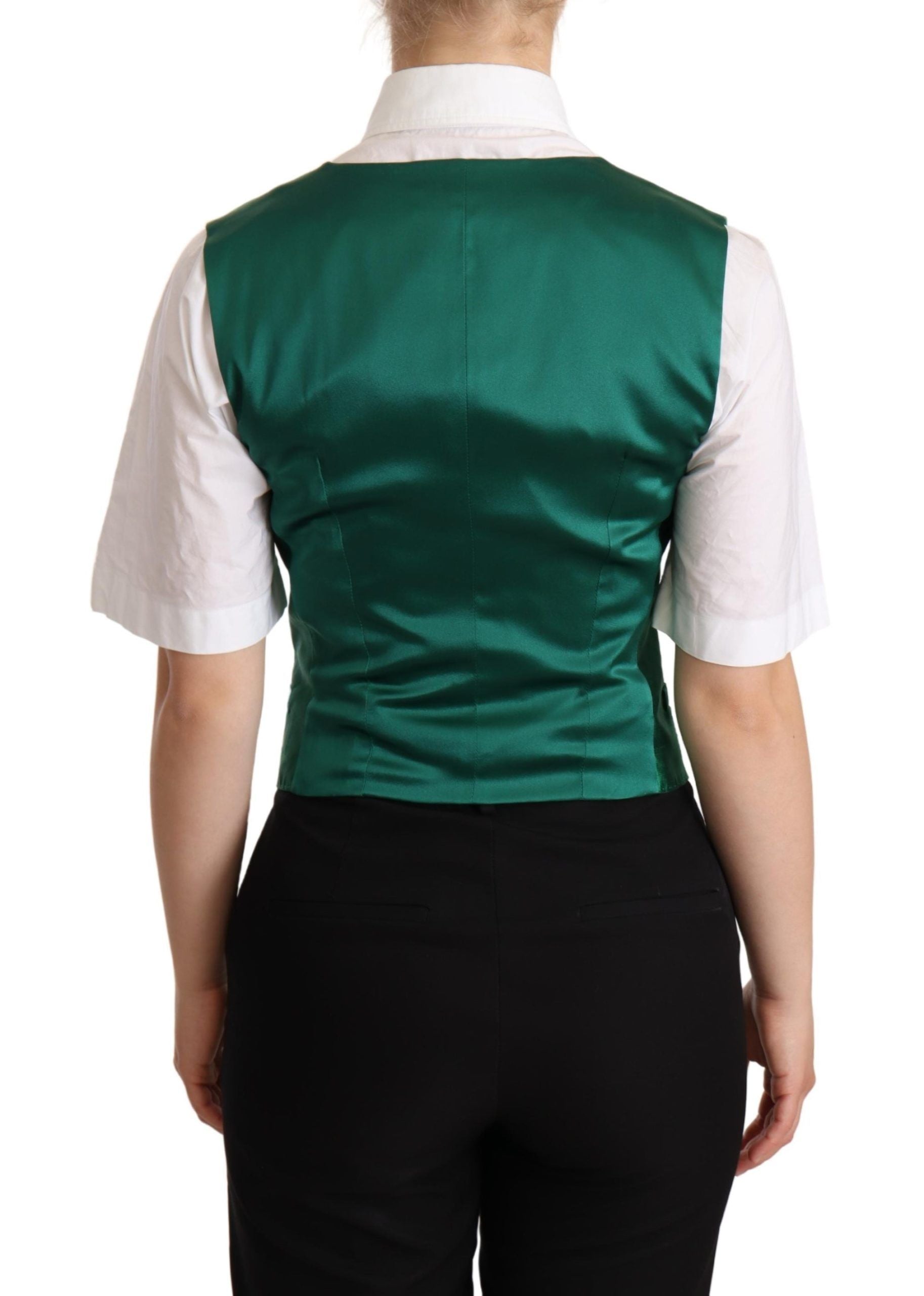 Dolce &amp; Gabbana Green Silk Satin Sleeveless Vest Waistcoat