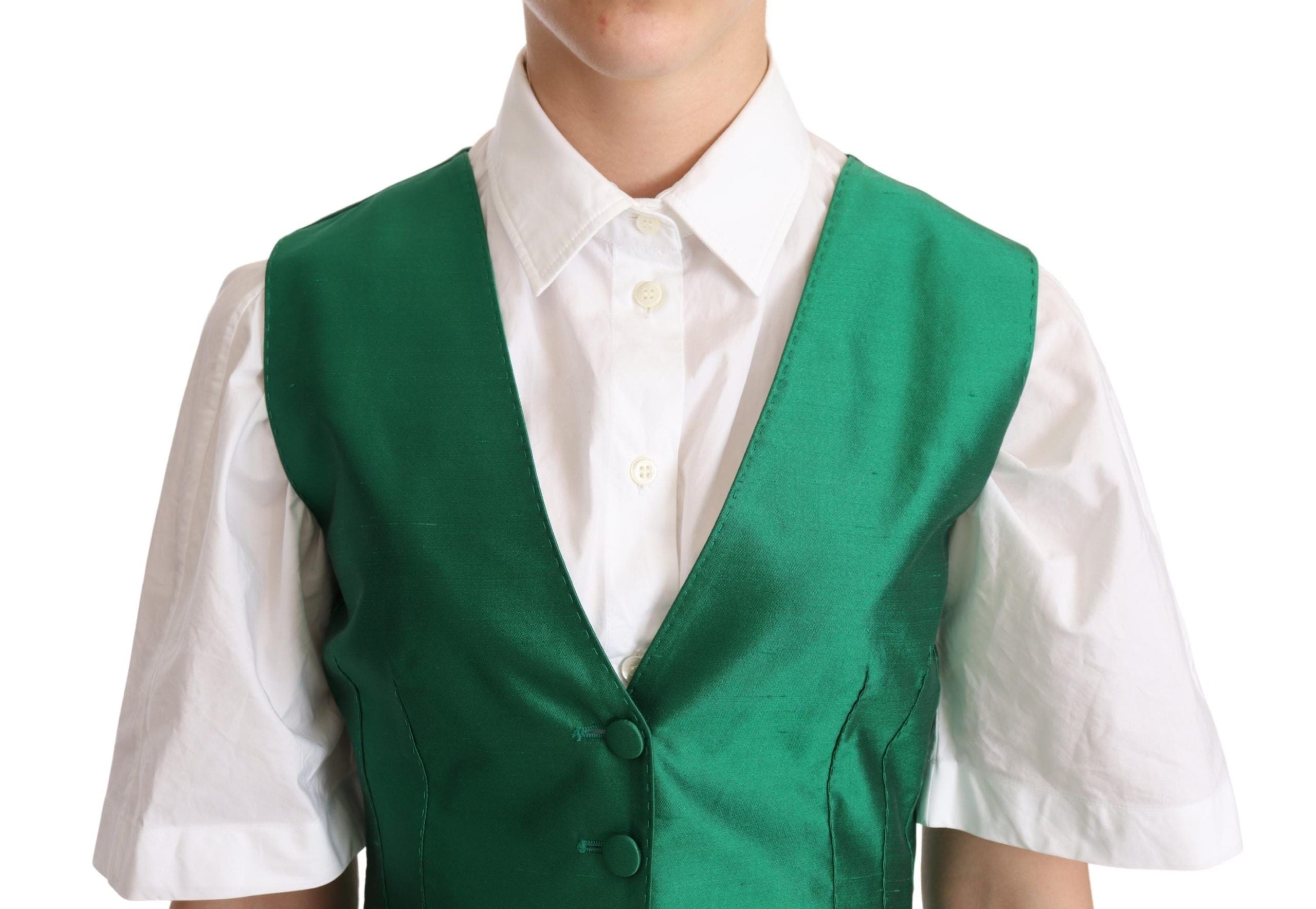 Dolce &amp; Gabbana Green Silk Satin Sleeveless Vest Waistcoat