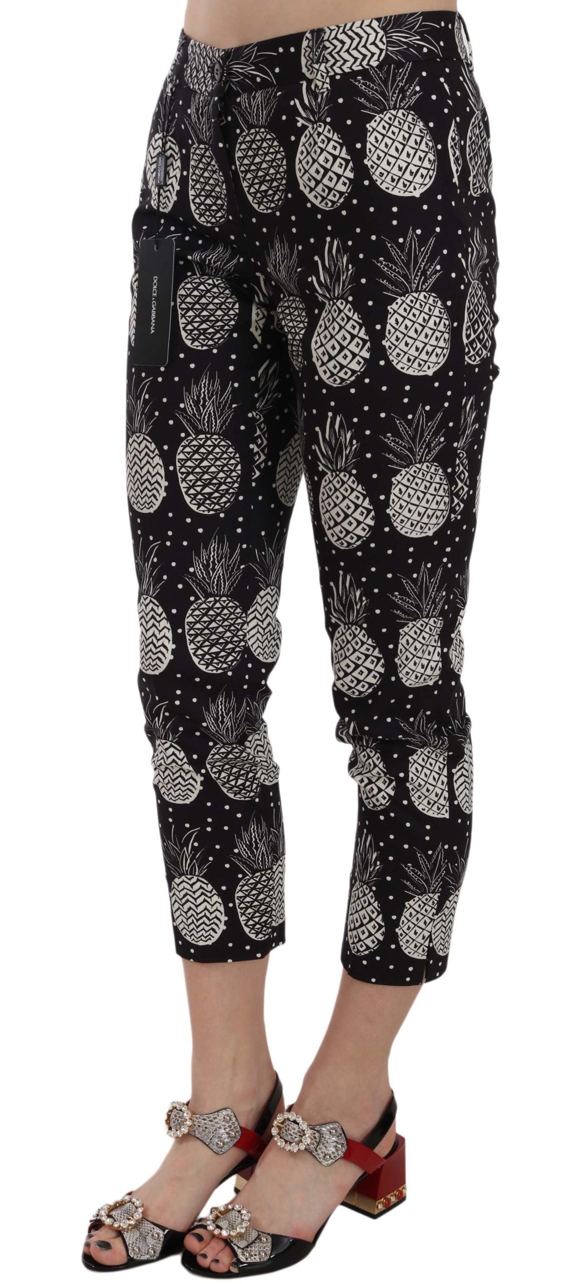 Dolce & Gabbana Schwarze Ananas Print Skinny Capri Hosen