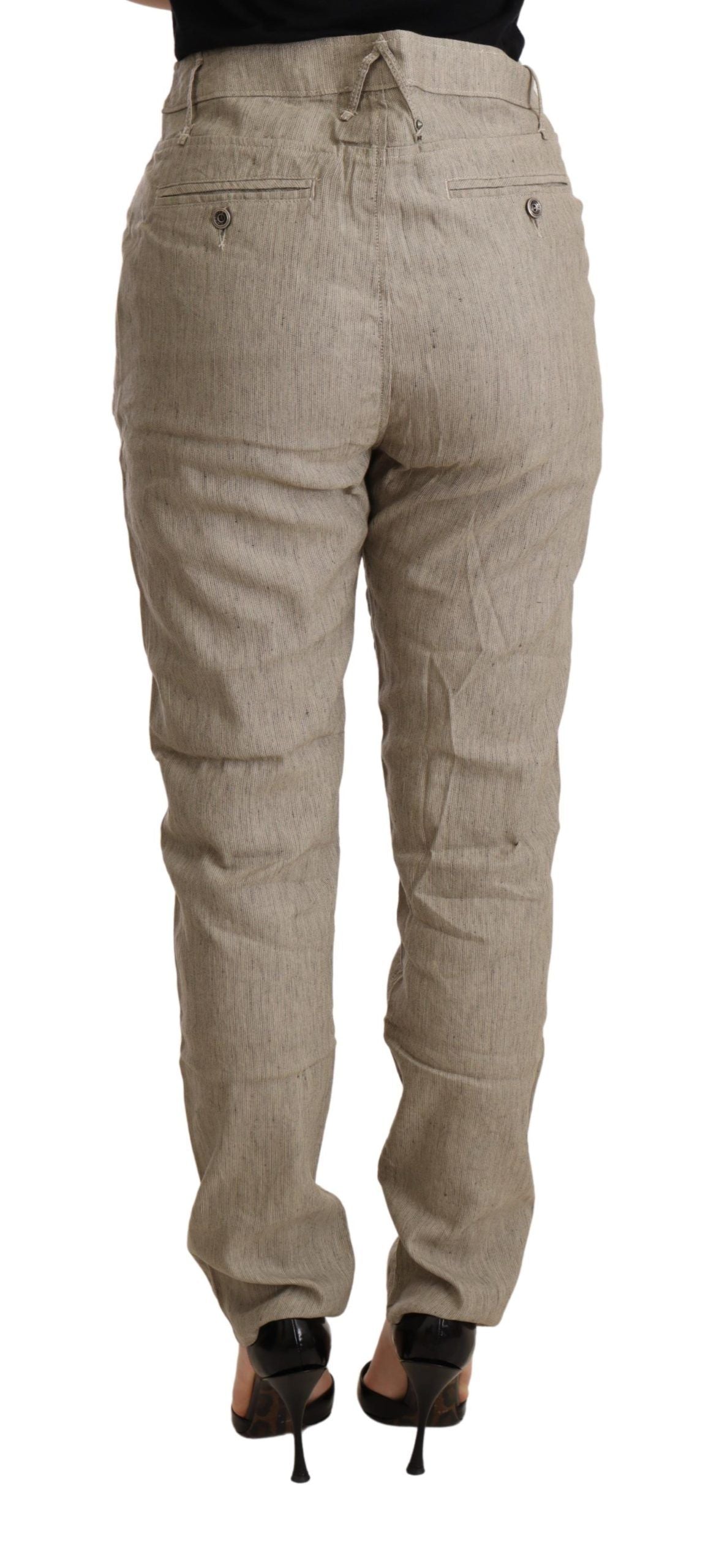 CYCLE Beige Mid Waist Casual Baggy Stretch Hose