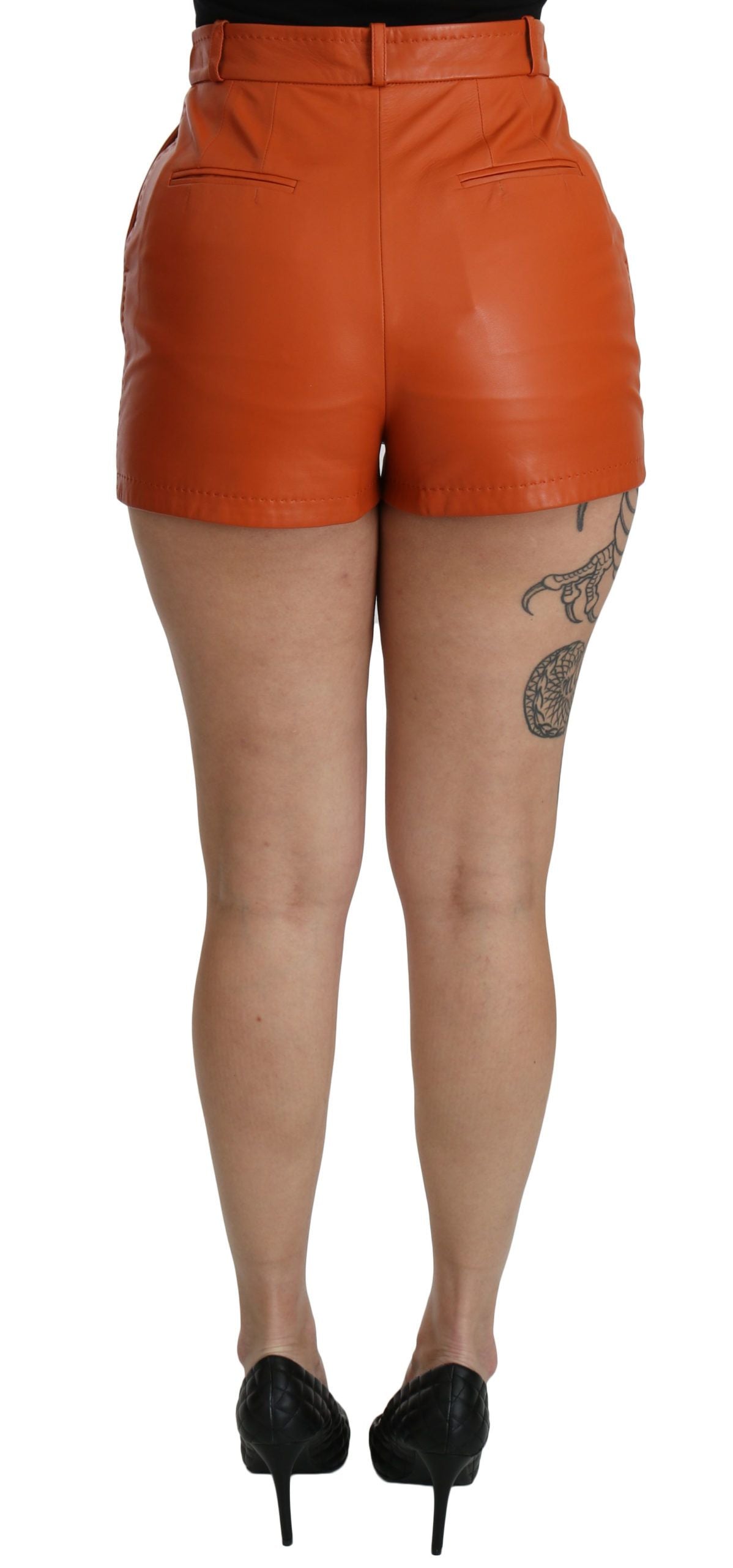 Dolce & Gabbana Orange Leder High Waist Hot Pants Shorts