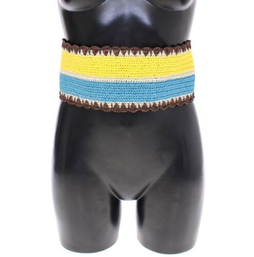 Dolce & Gabbana Gelb gestreifter Raffia-Gürtel mit breiter Taille