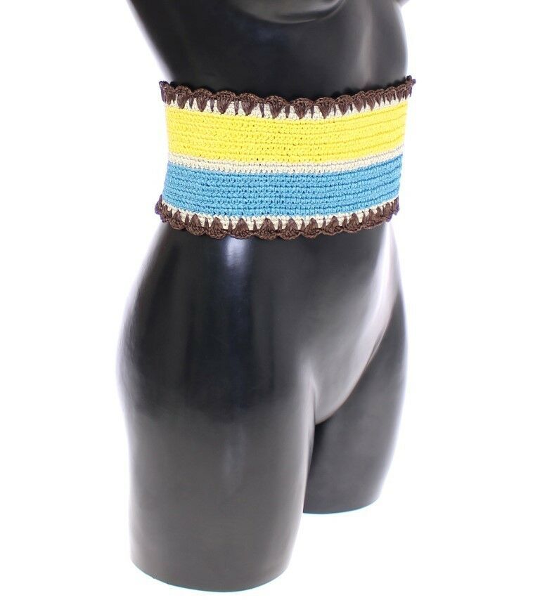 Dolce &amp; Gabbana yellow striped raffia wide waist belt