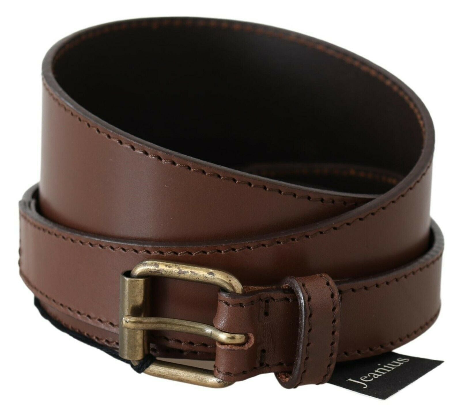 PLEIN SUD brown genuine leather belt with rustic metal buckle