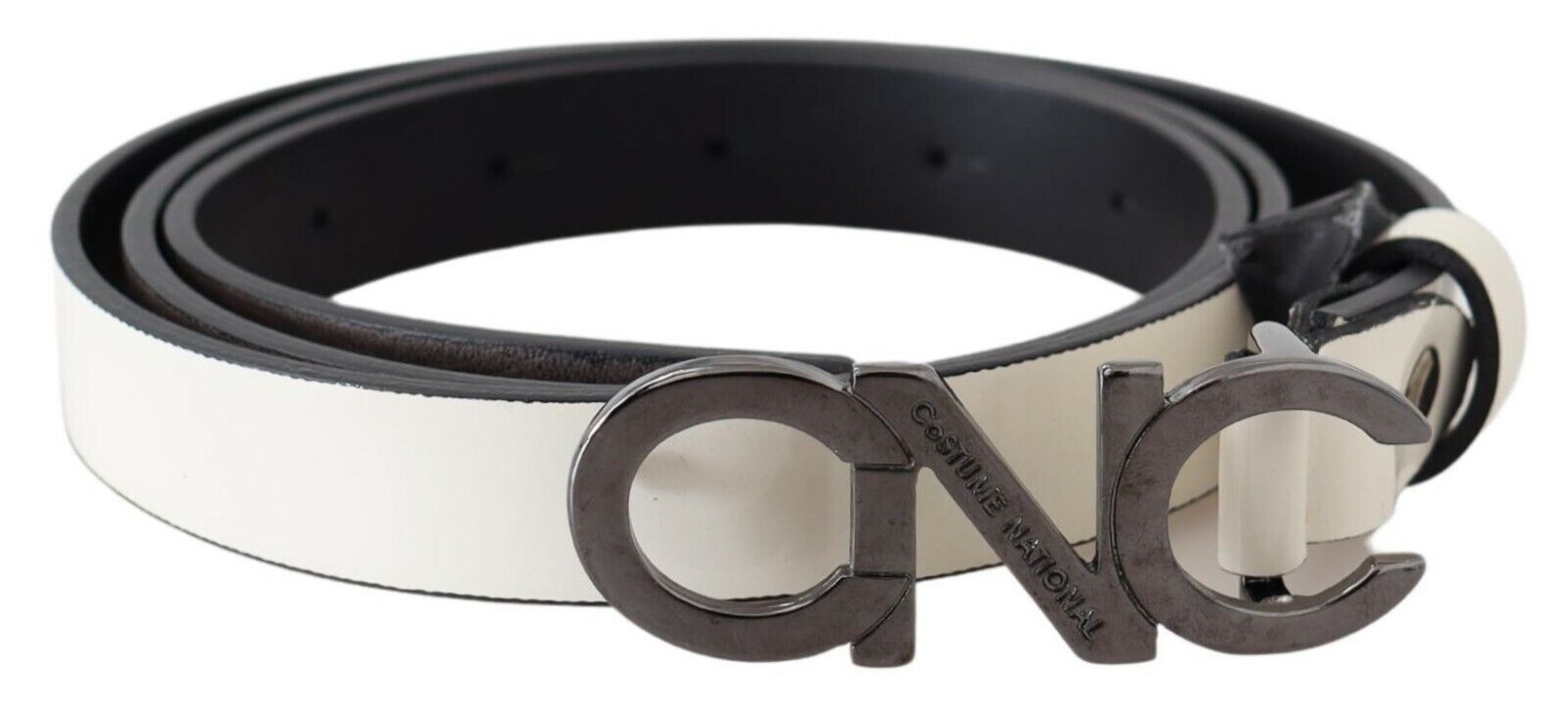Costume National Belt Metallic Gray Leather Belt with Logo