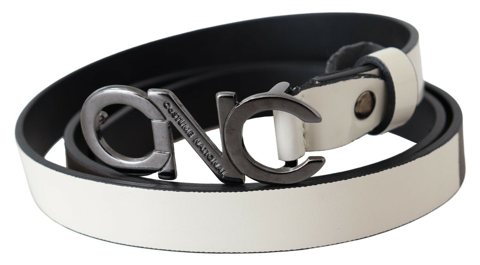 Costume National Belt Metallic Gray Leather Belt with Logo