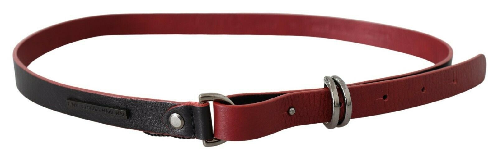 Costume National Black Red Skinny Leather Belt with Logo