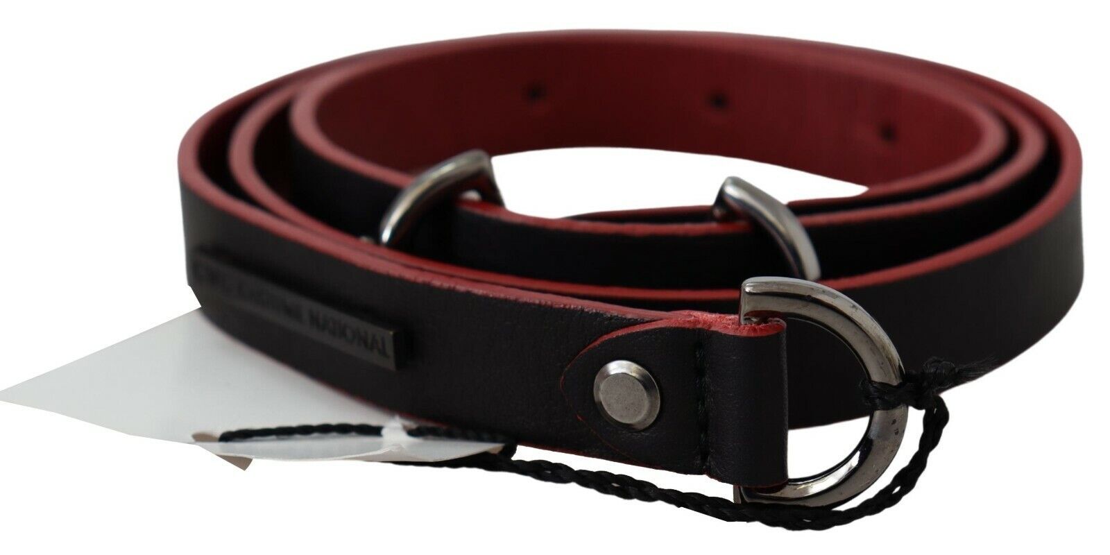 Costume National Black Red Skinny Leather Belt with Logo