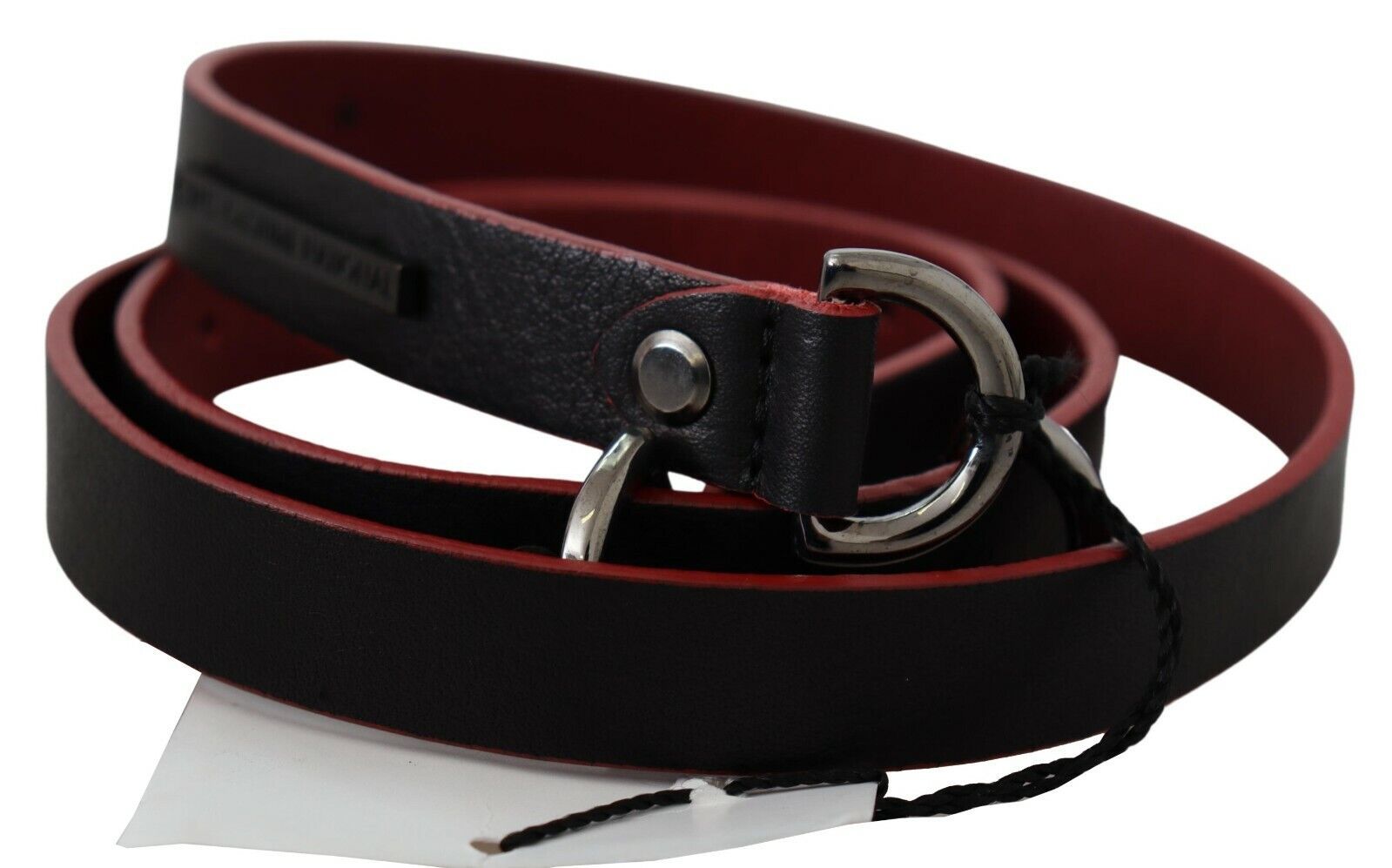 Costume National Black Red Skinny Leather Belt with Logo