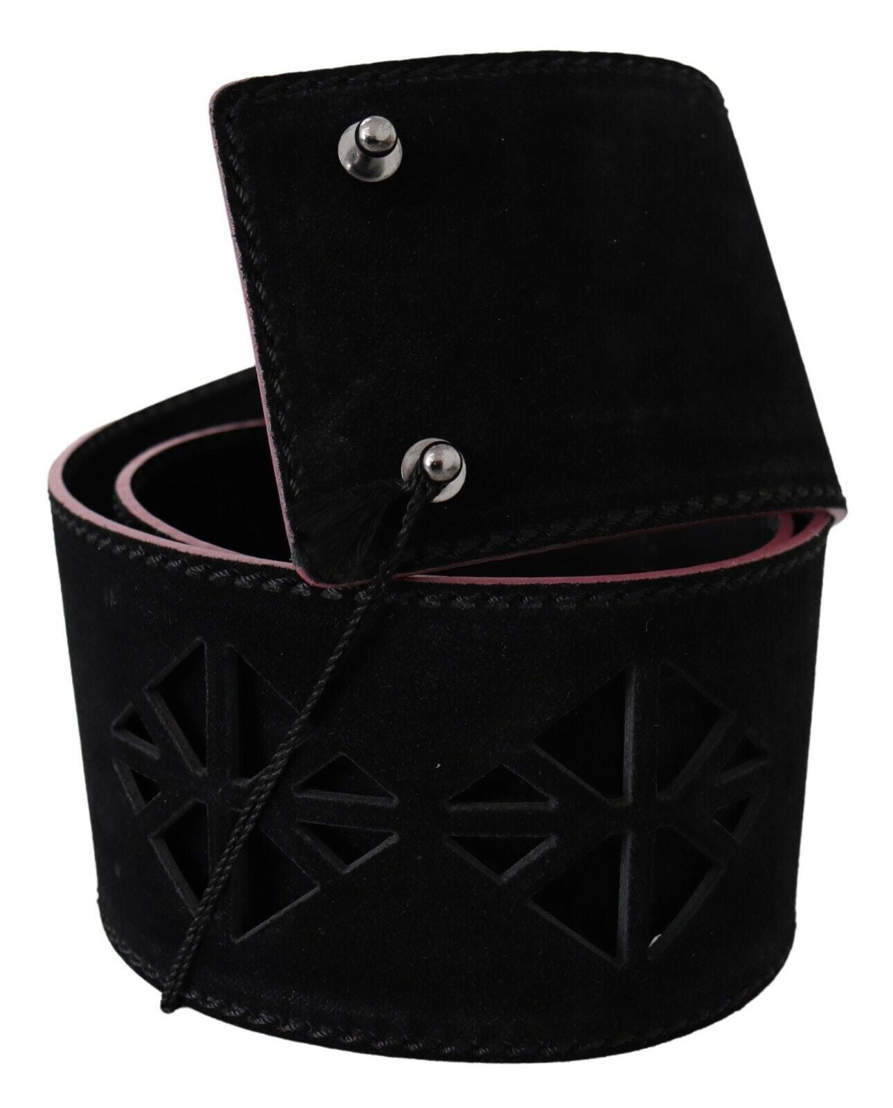 Costume National Black Wide Leather Belt with Studs for Women