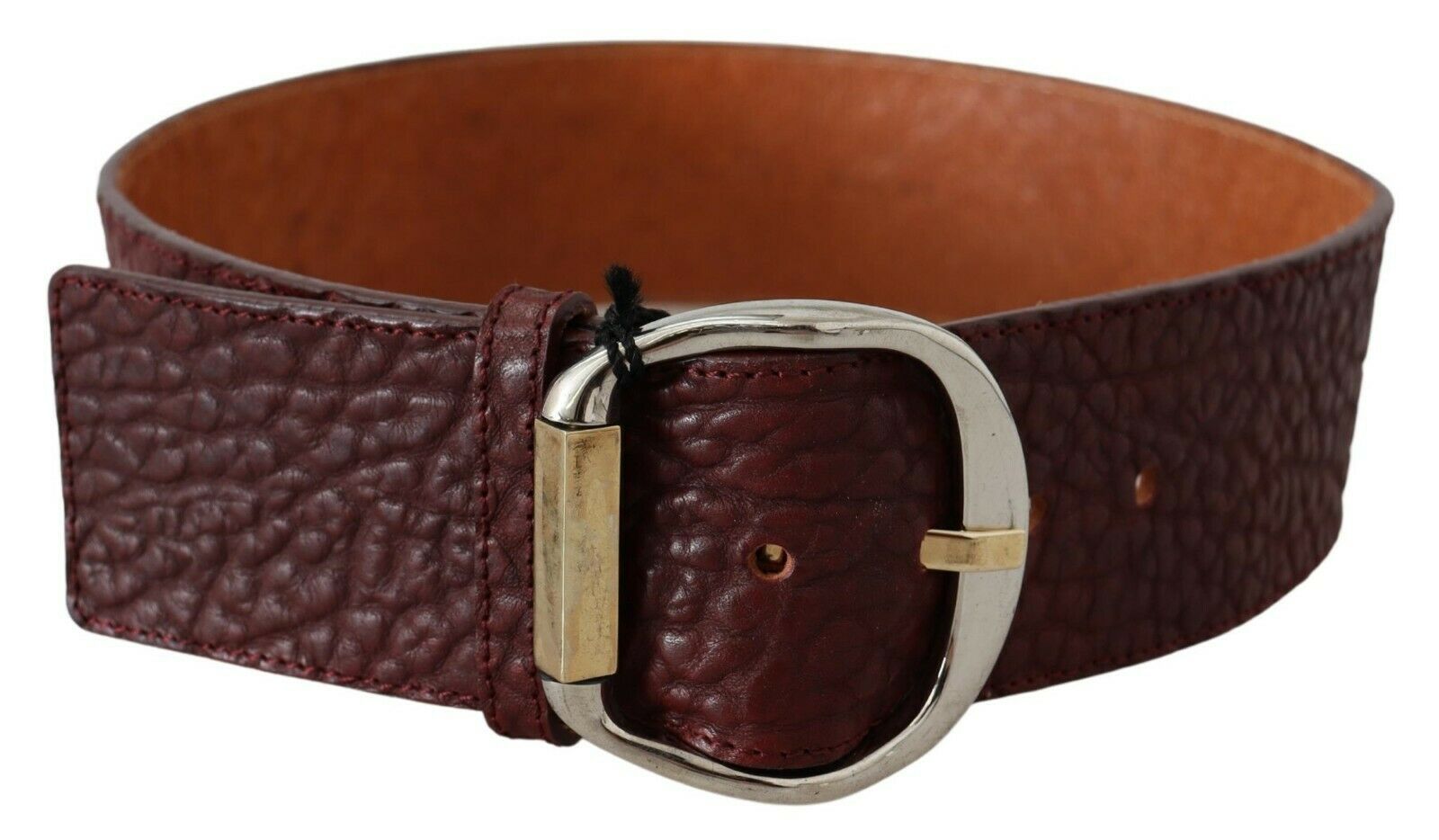 GF Ferre Bordeaux Wide Leather Belt Gold Silver Belt